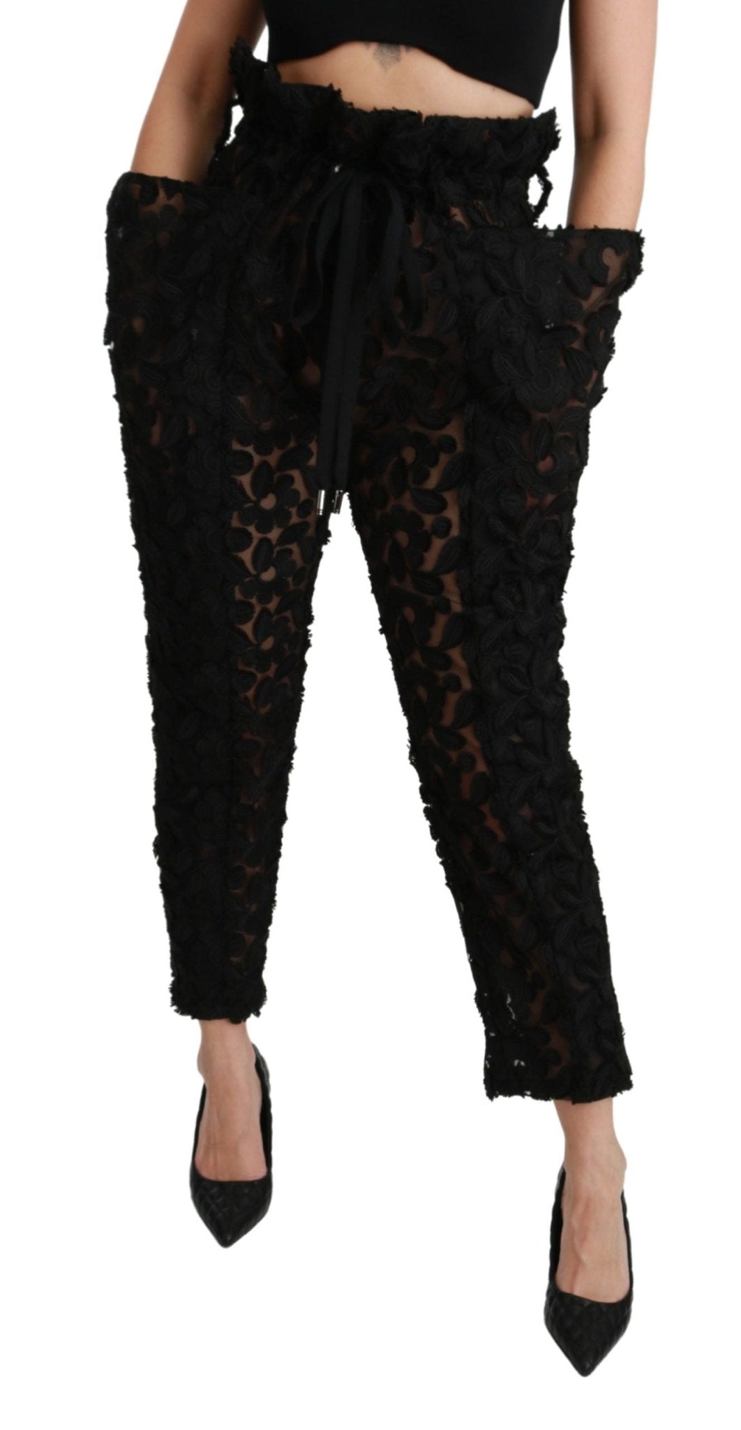 Dolce & Gabbana Black Floral Lace Tapered High Waist Pants - Dani Dyers