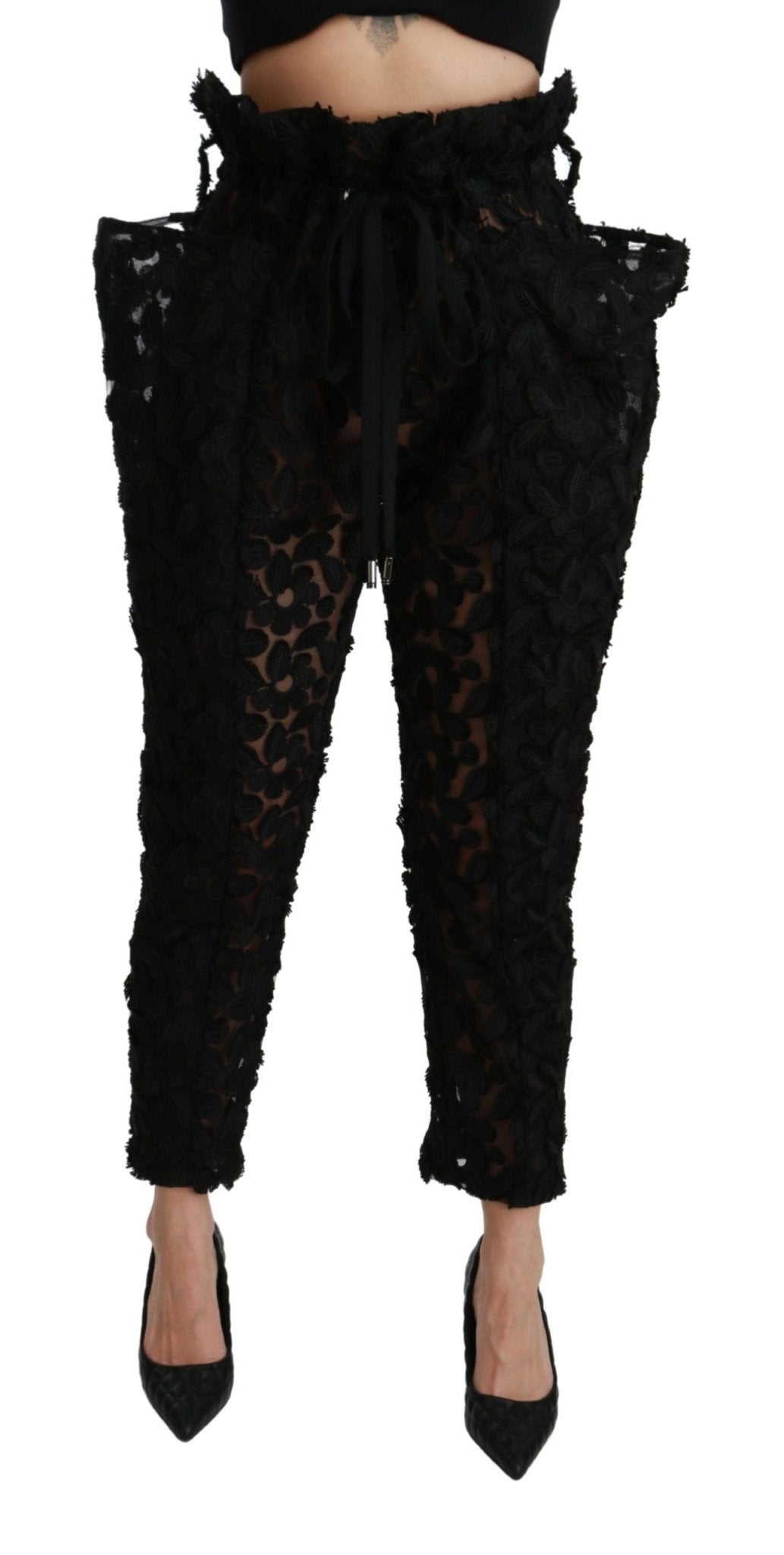 Dolce & Gabbana Black Floral Lace Tapered High Waist Pants - Dani Dyers