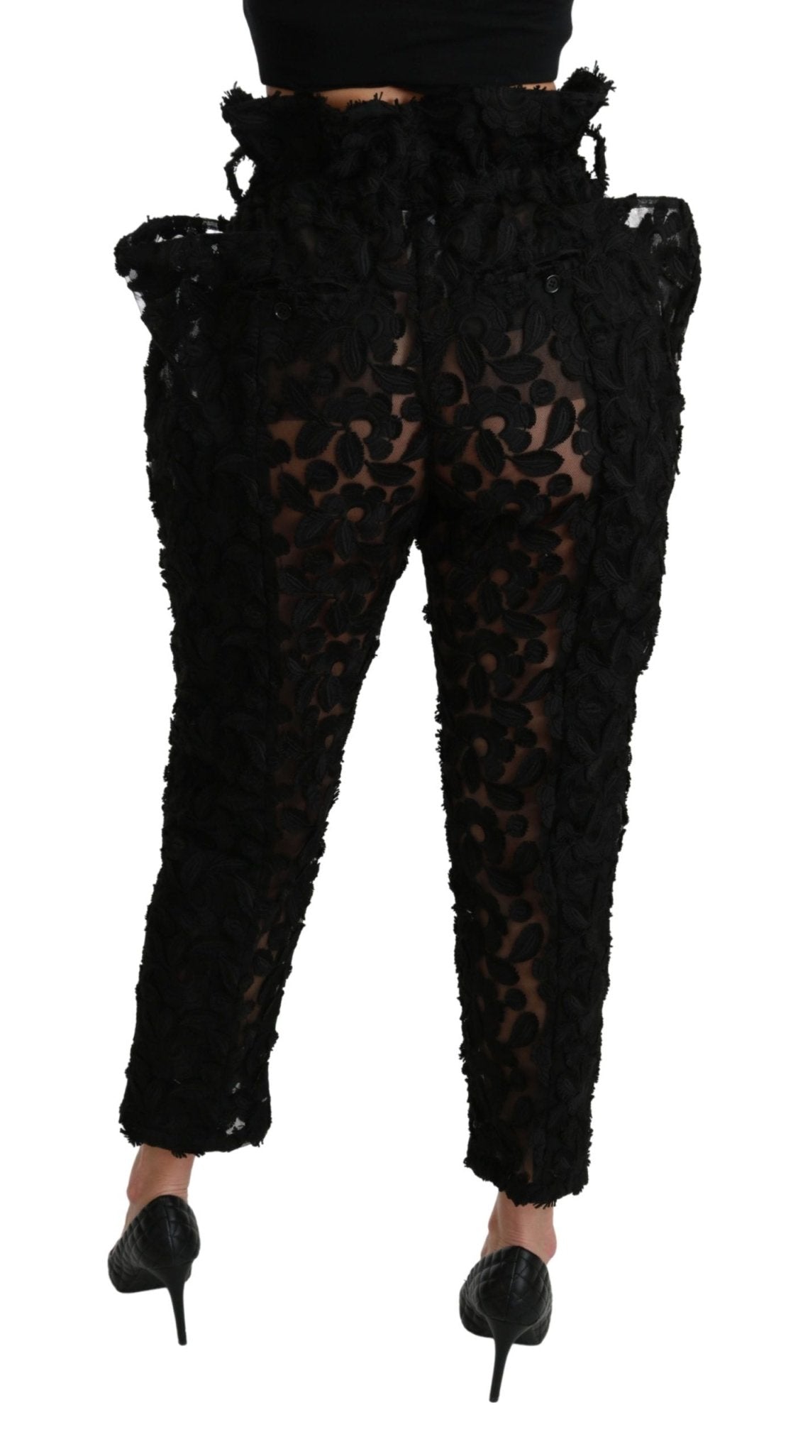 Dolce & Gabbana Black Floral Lace Tapered High Waist Pants - Dani Dyers