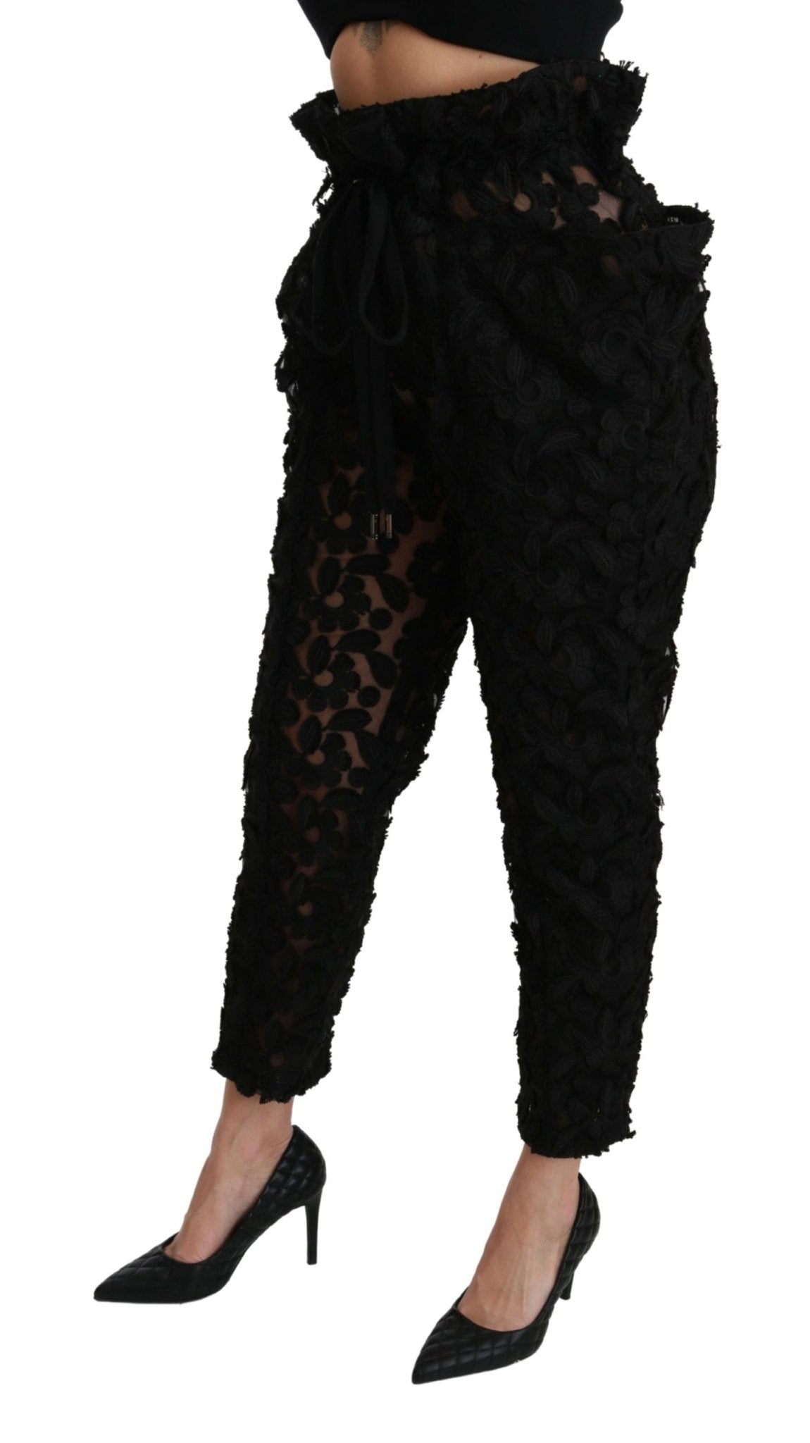 Dolce & Gabbana Black Floral Lace Tapered High Waist Pants - Dani Dyers