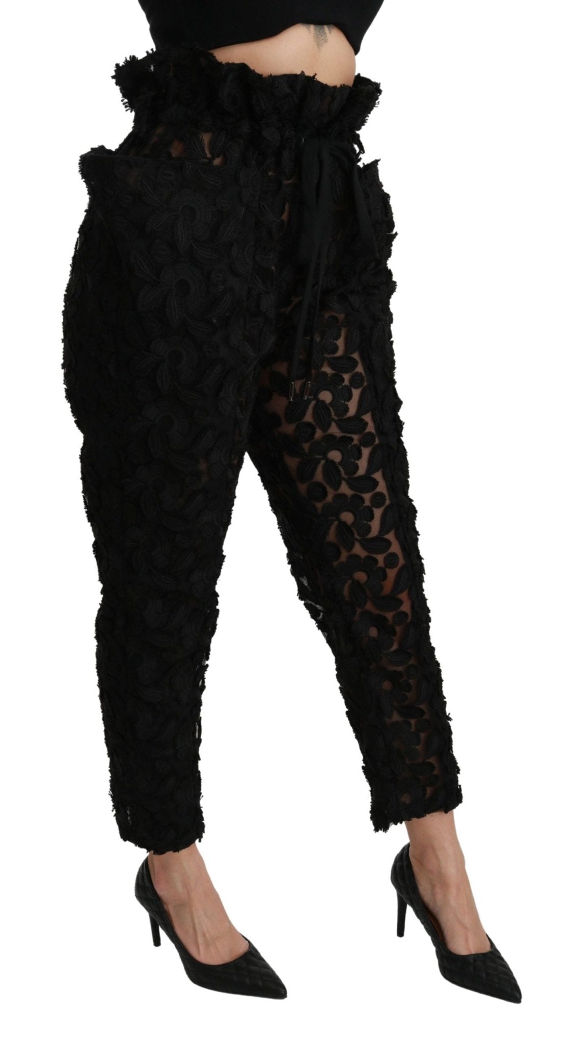 Dolce & Gabbana Black Floral Lace Tapered High Waist Pants - Dani Dyers