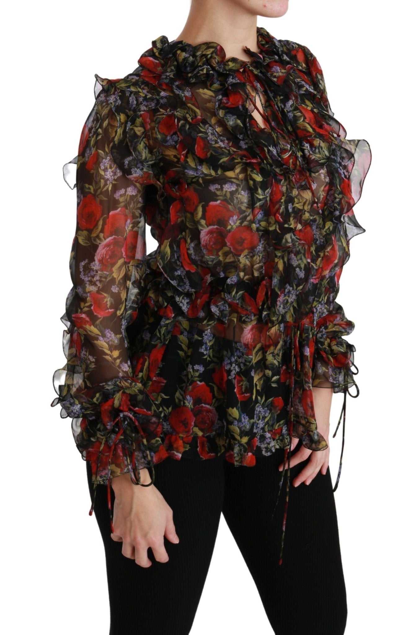Dolce & Gabbana Black Floral Roses Blouse Silk Top - Dani Dyers
