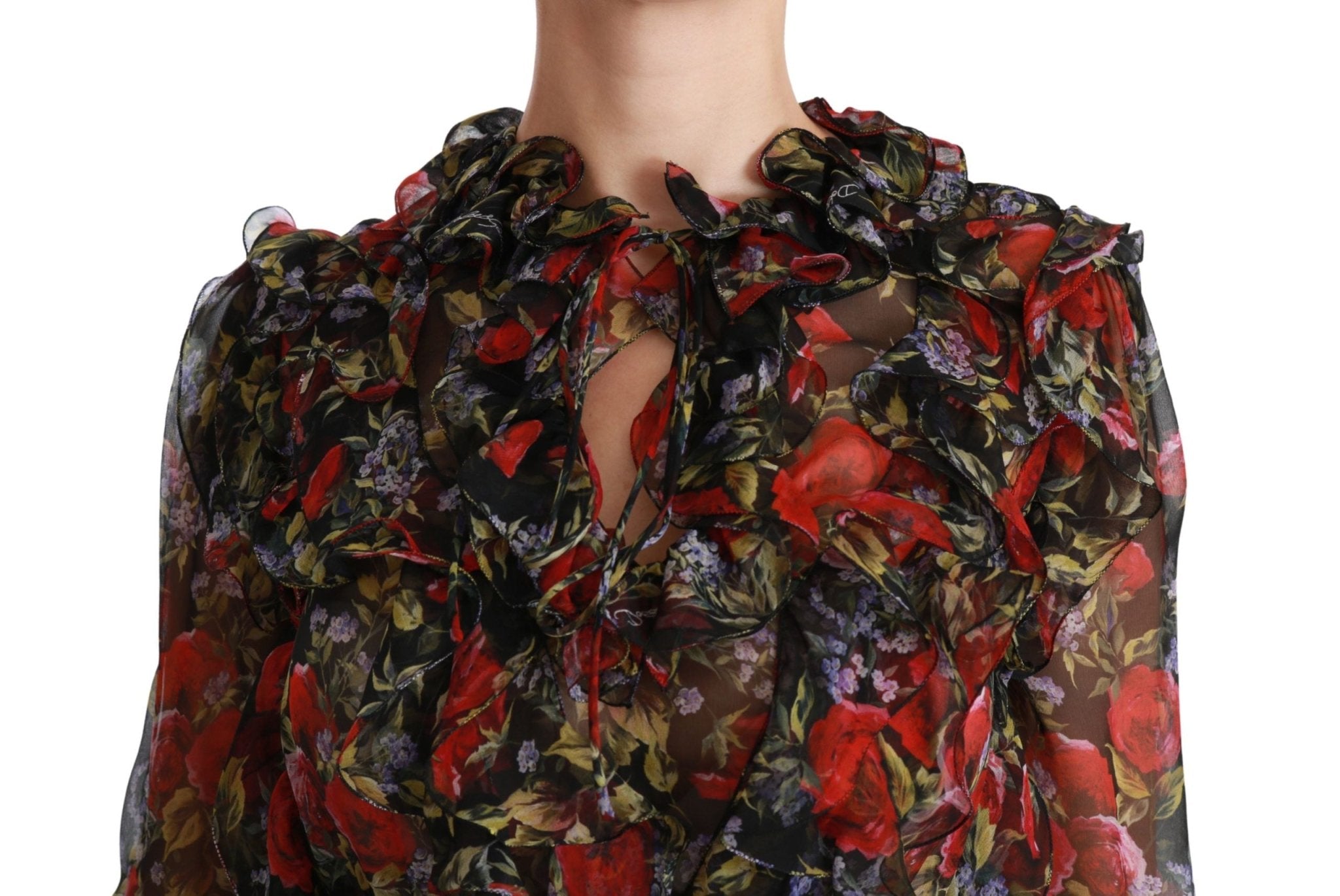 Dolce & Gabbana Black Floral Roses Blouse Silk Top - Dani Dyers
