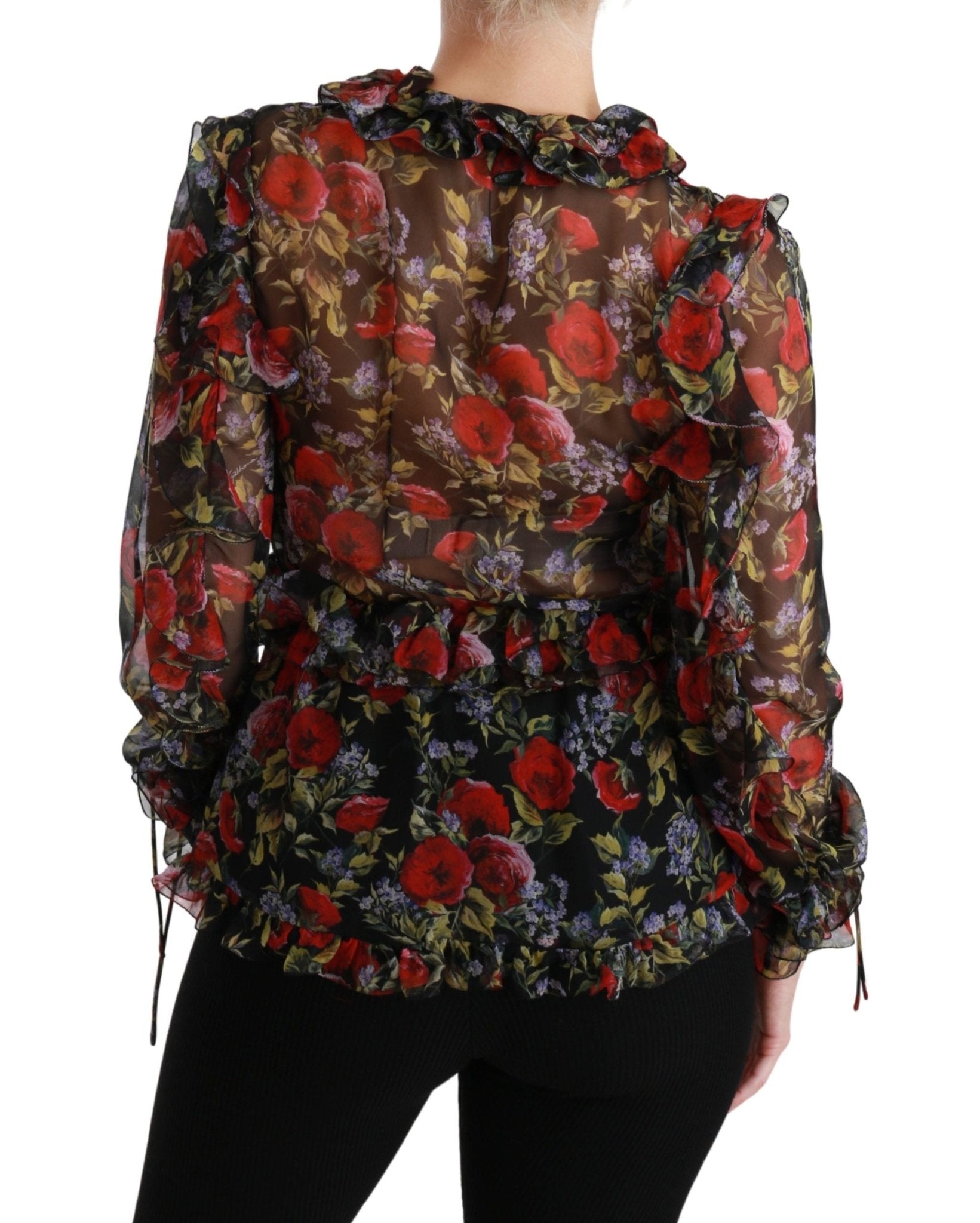 Dolce & Gabbana Black Floral Roses Blouse Silk Top - Dani Dyers
