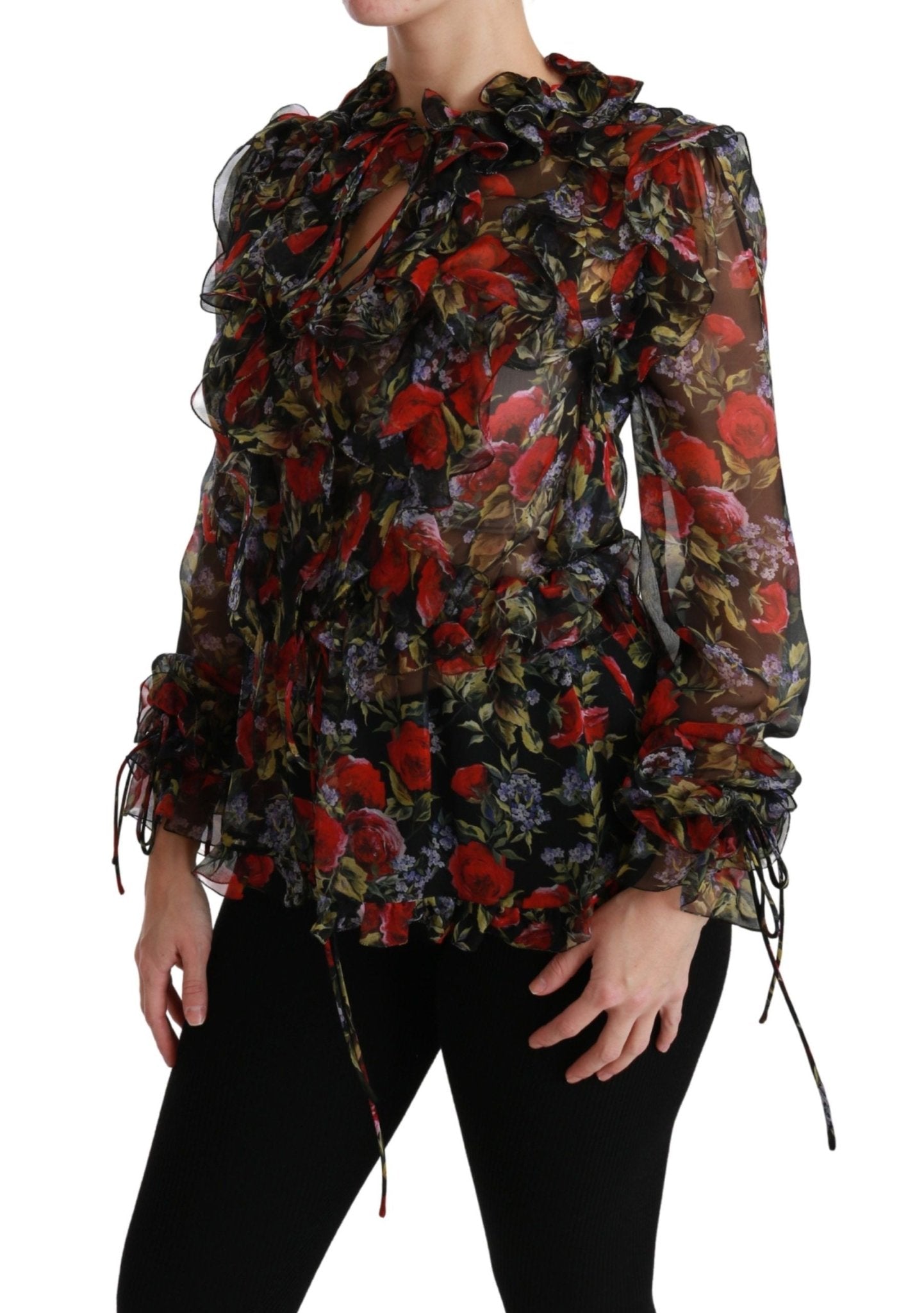 Dolce & Gabbana Black Floral Roses Blouse Silk Top - Dani Dyers