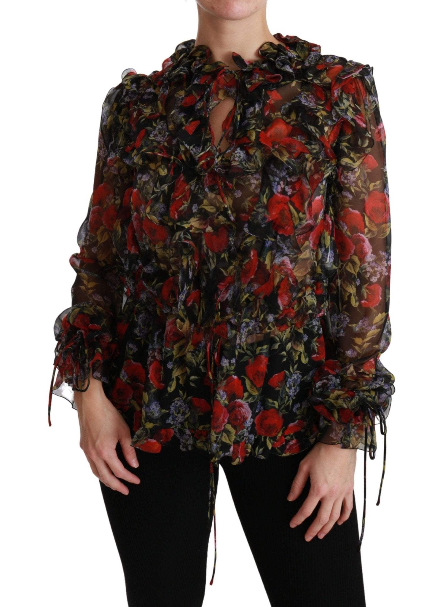 Dolce & Gabbana Black Floral Roses Blouse Silk Top - Dani Dyers