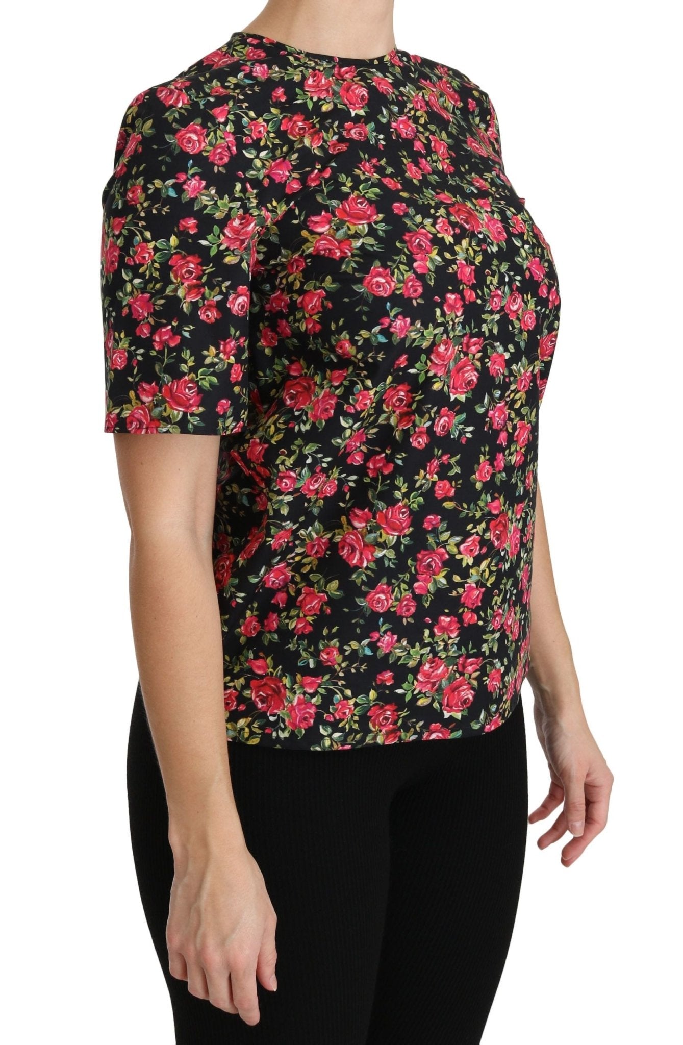 Dolce & Gabbana Black Floral Roses Short Sleeve Top Blouse - Dani Dyers