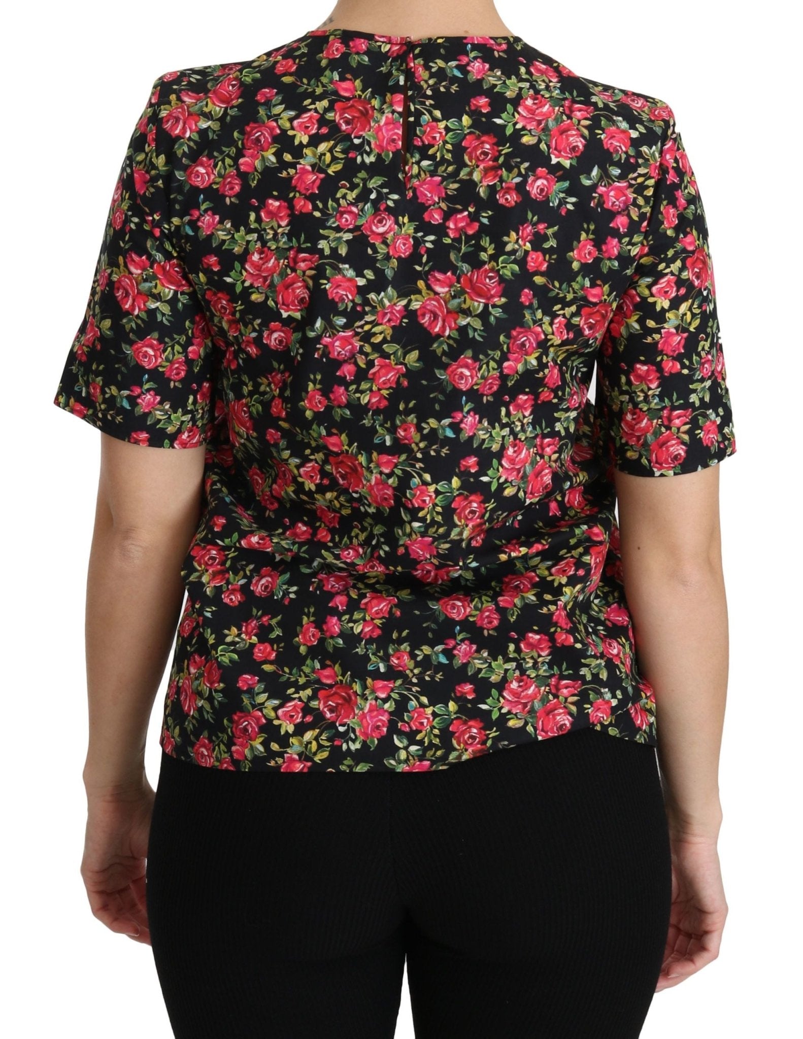 Dolce & Gabbana Black Floral Roses Short Sleeve Top Blouse - Dani Dyers