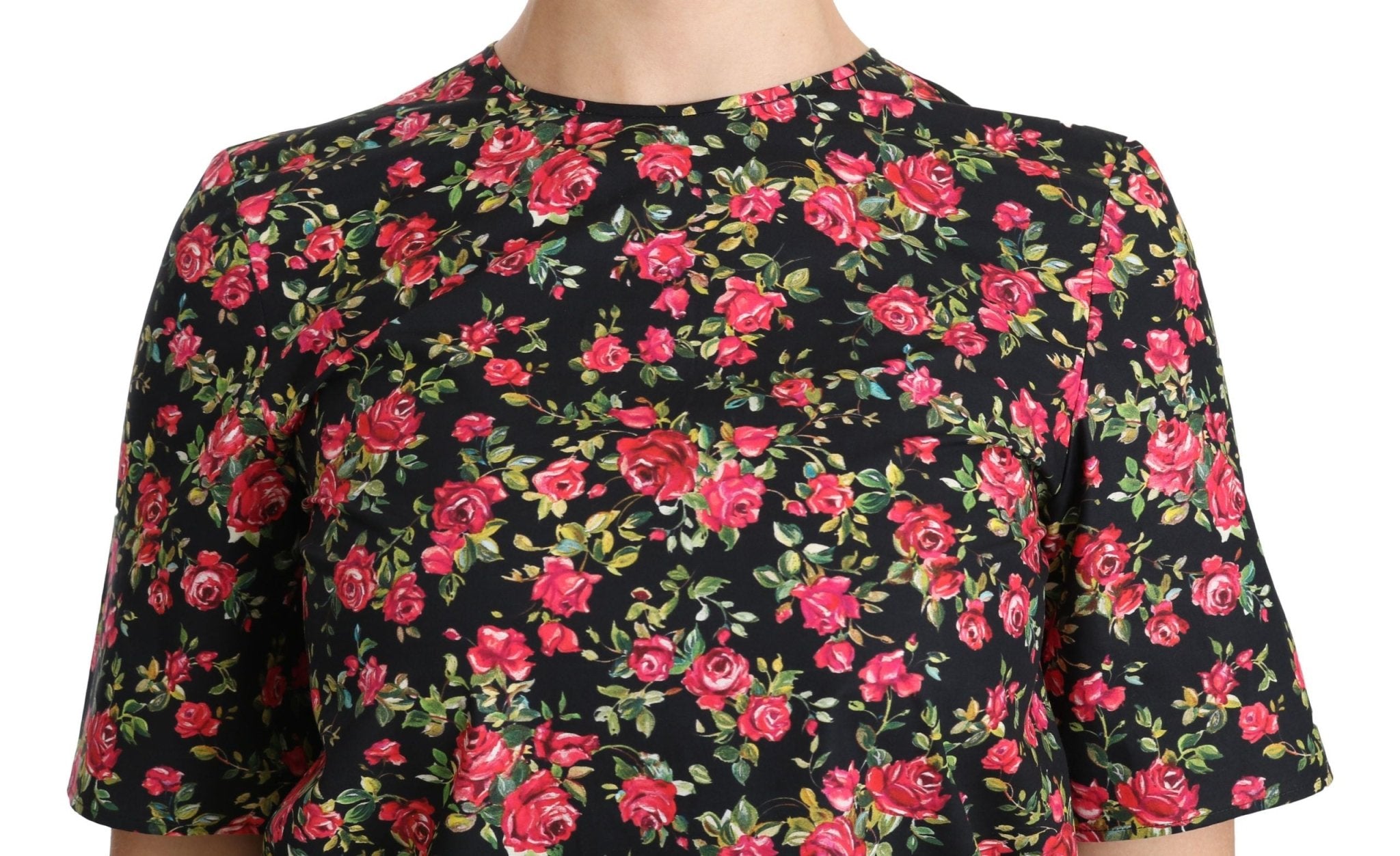 Dolce & Gabbana Black Floral Roses Short Sleeve Top Blouse - Dani Dyers