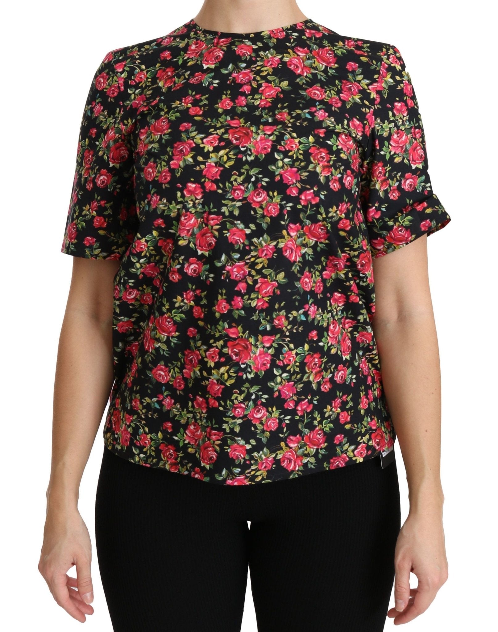 Dolce & Gabbana Black Floral Roses Short Sleeve Top Blouse - Dani Dyers