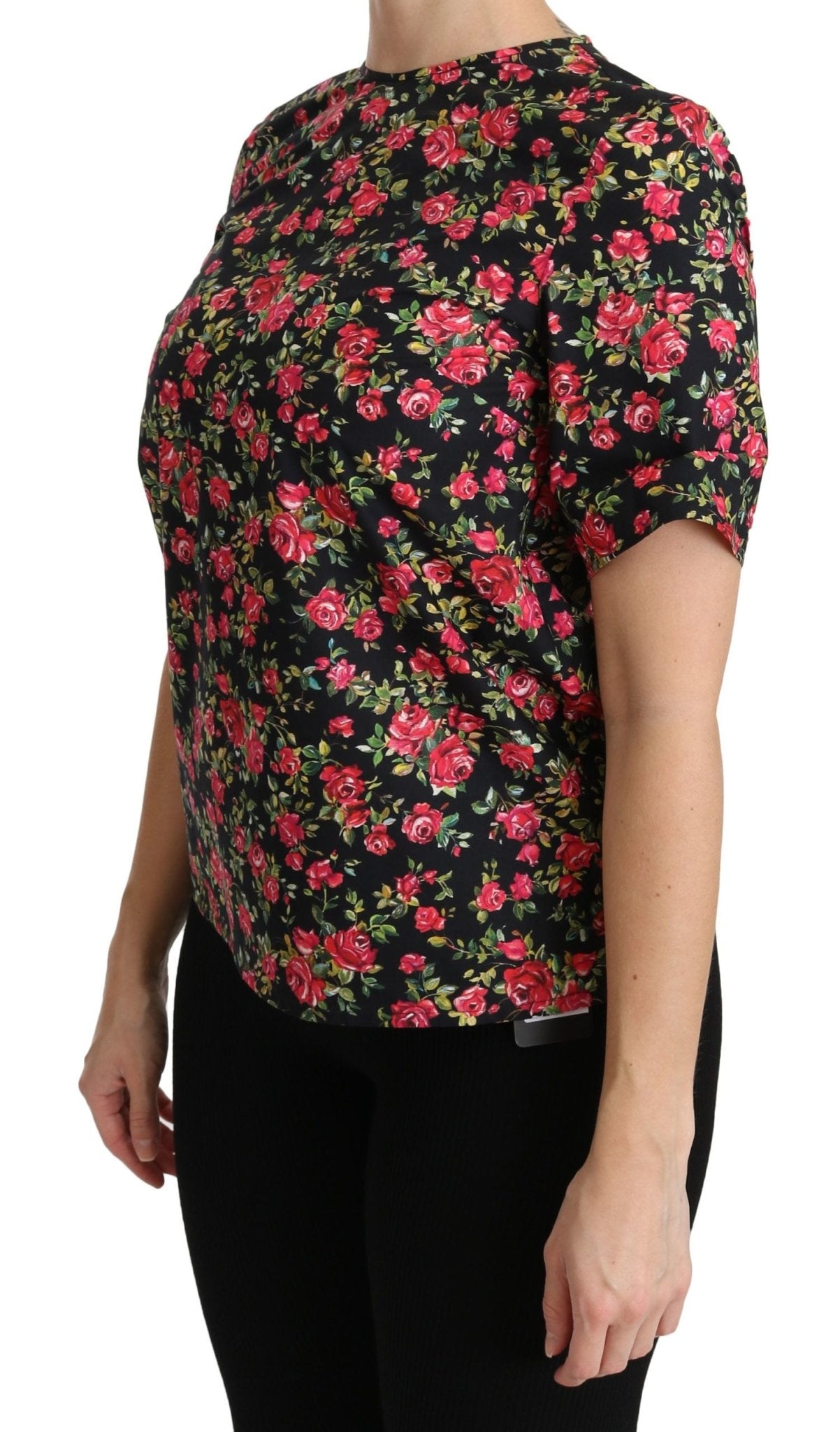 Dolce & Gabbana Black Floral Roses Short Sleeve Top Blouse - Dani Dyers