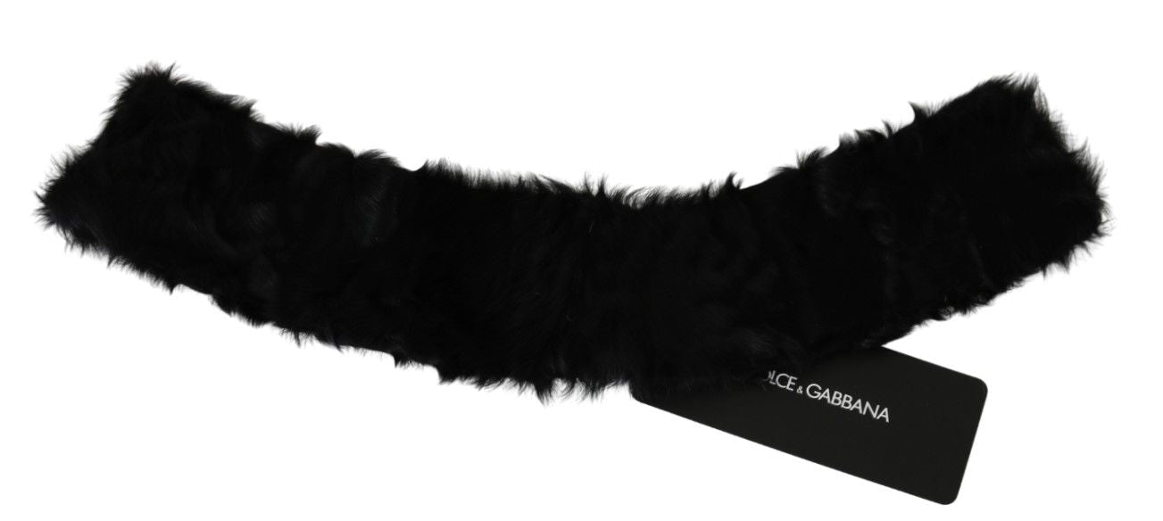 Dolce & Gabbana Black Fur Neck Collar Wrap Lambskin Scarf - Dani Dyers