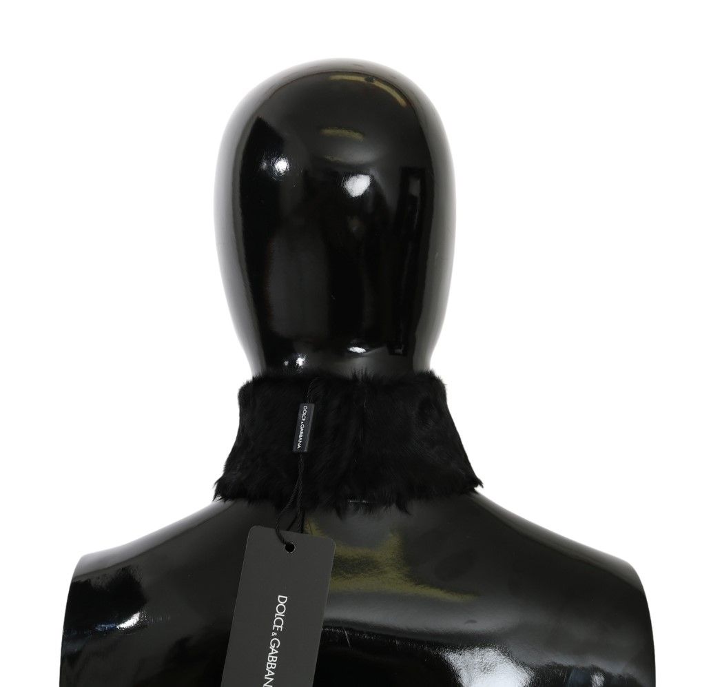 Dolce & Gabbana Black Fur Neck Collar Wrap Lambskin Scarf - Dani Dyers
