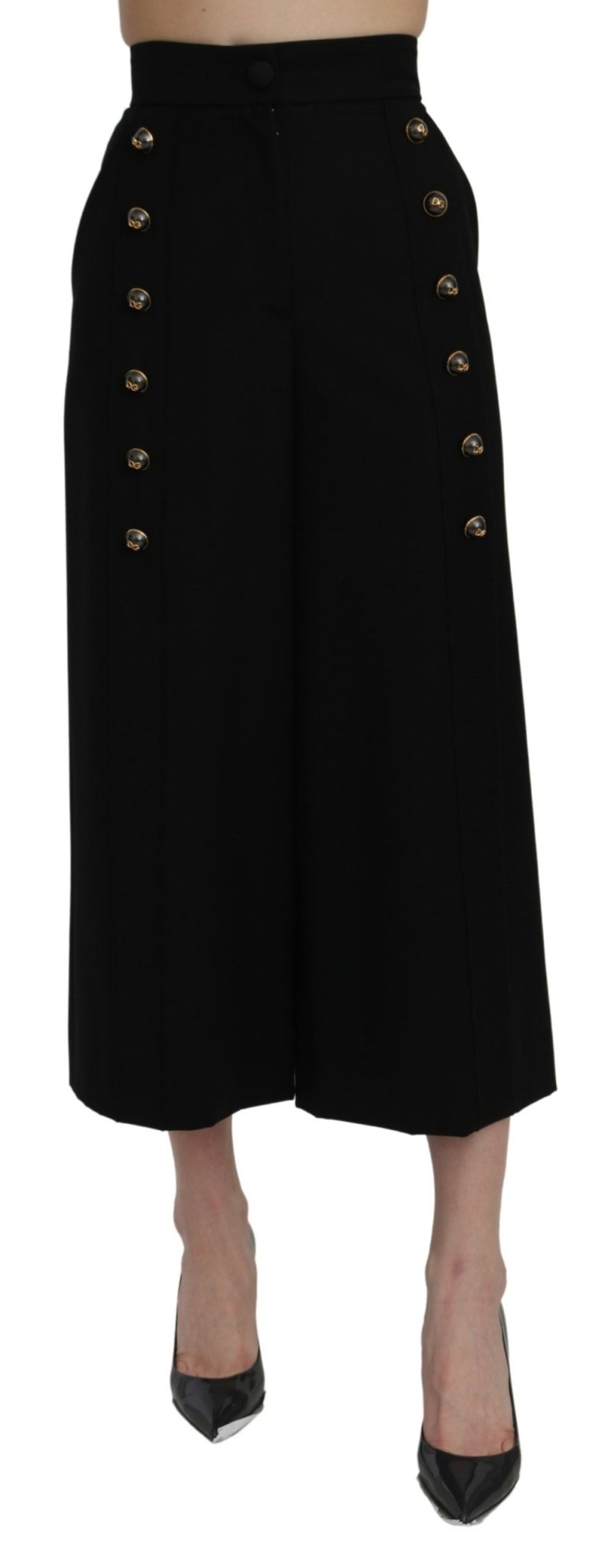 Dolce & Gabbana Black High Waist Wide Leg Cropped Pants - Dani Dyers