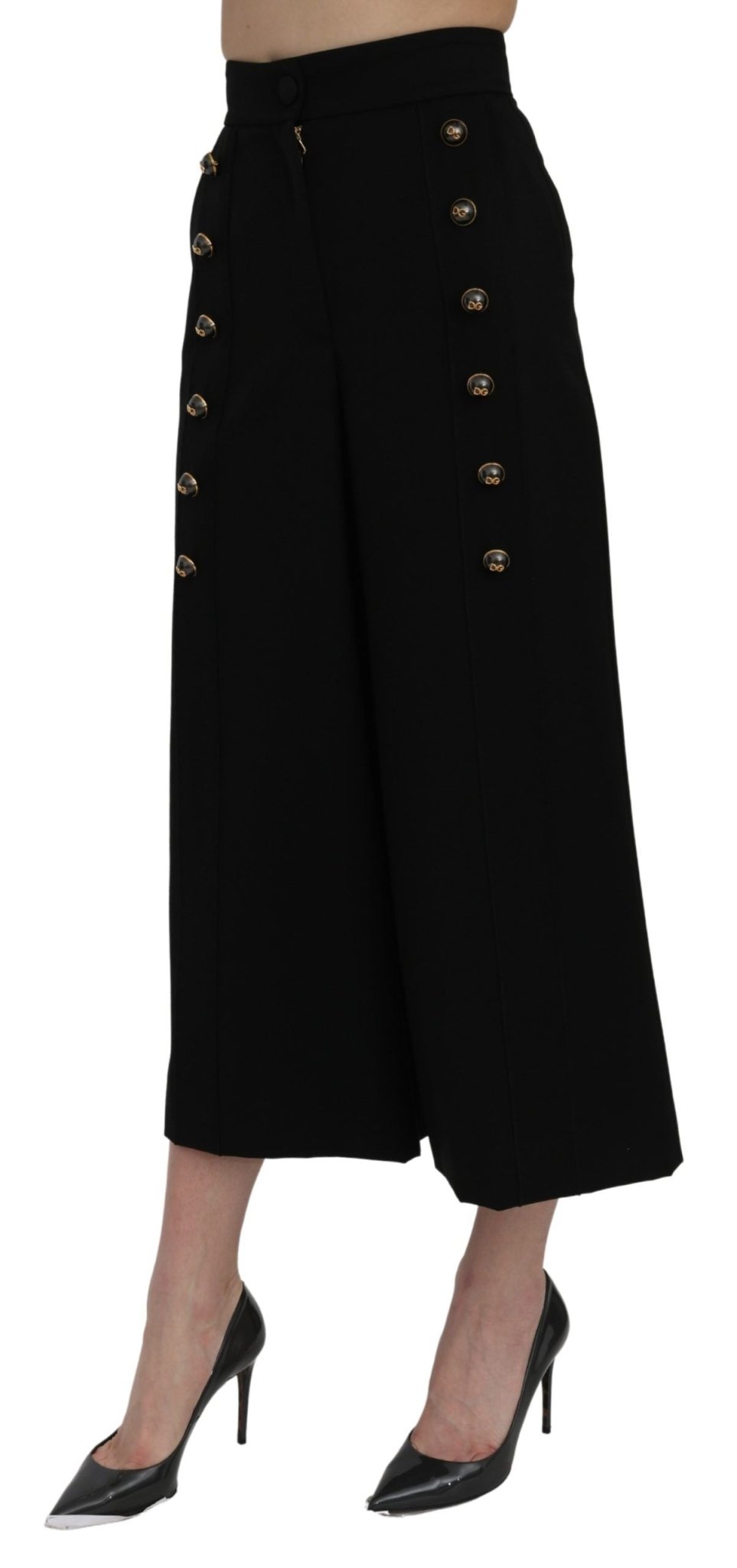 Dolce & Gabbana Black High Waist Wide Leg Cropped Pants - Dani Dyers