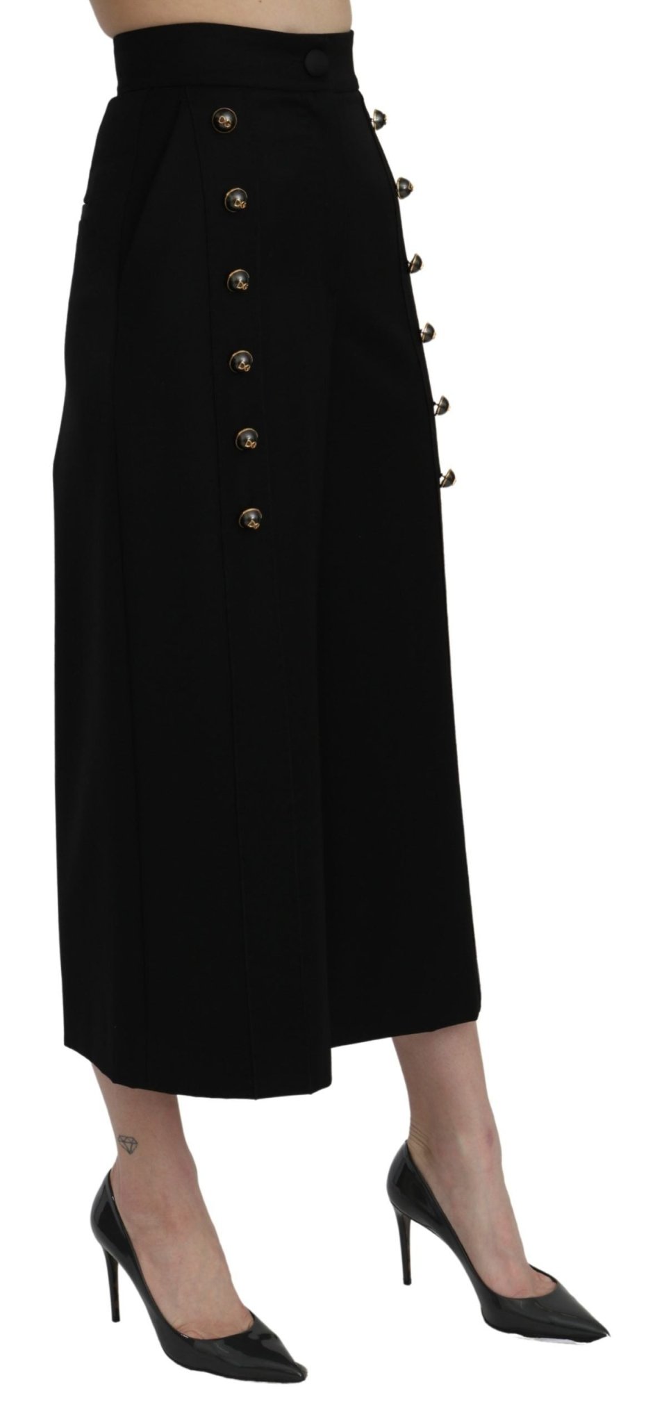 Dolce & Gabbana Black High Waist Wide Leg Cropped Pants - Dani Dyers