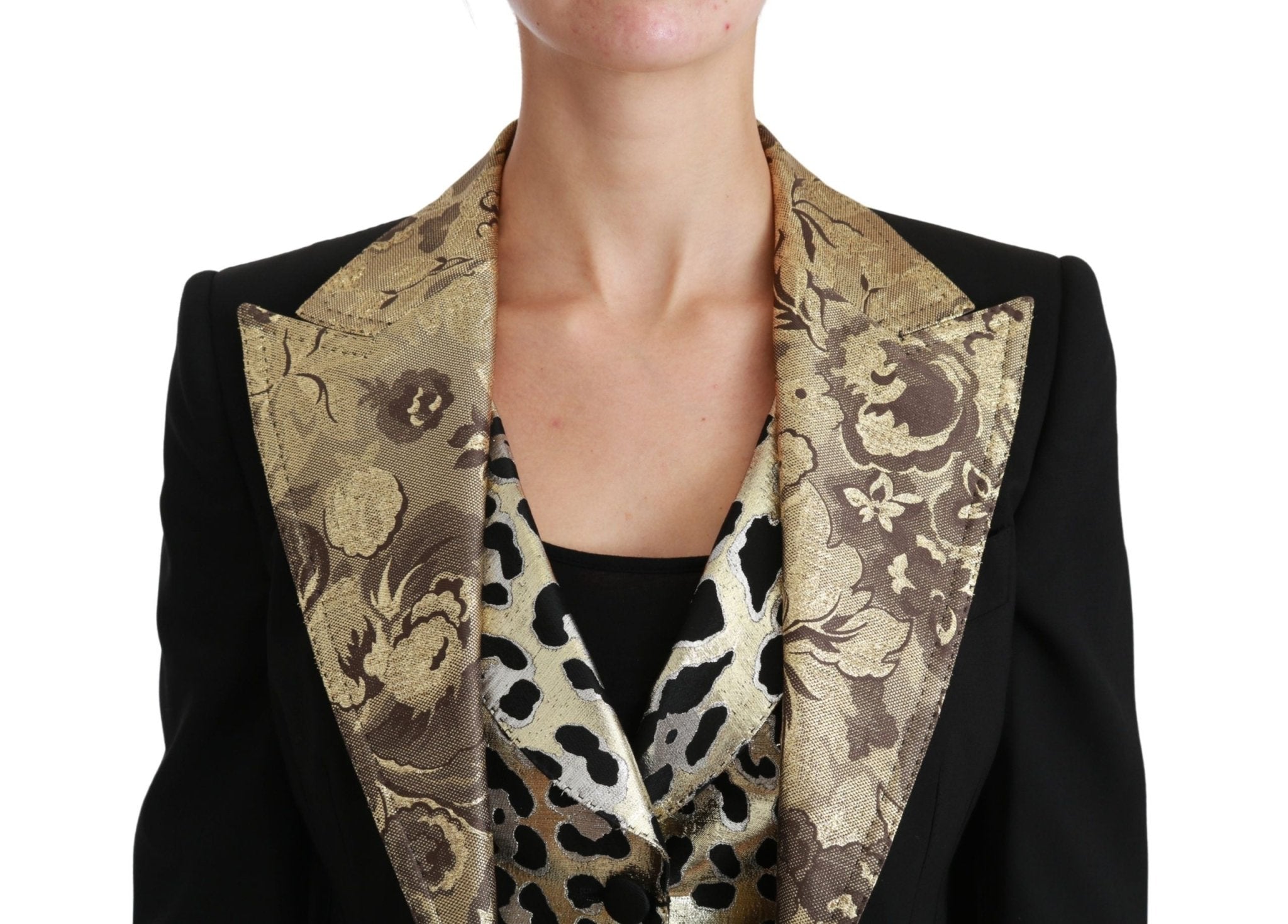 Dolce & Gabbana Black Jacquard Vest Blazer Coat Wool Jacket - Dani Dyers