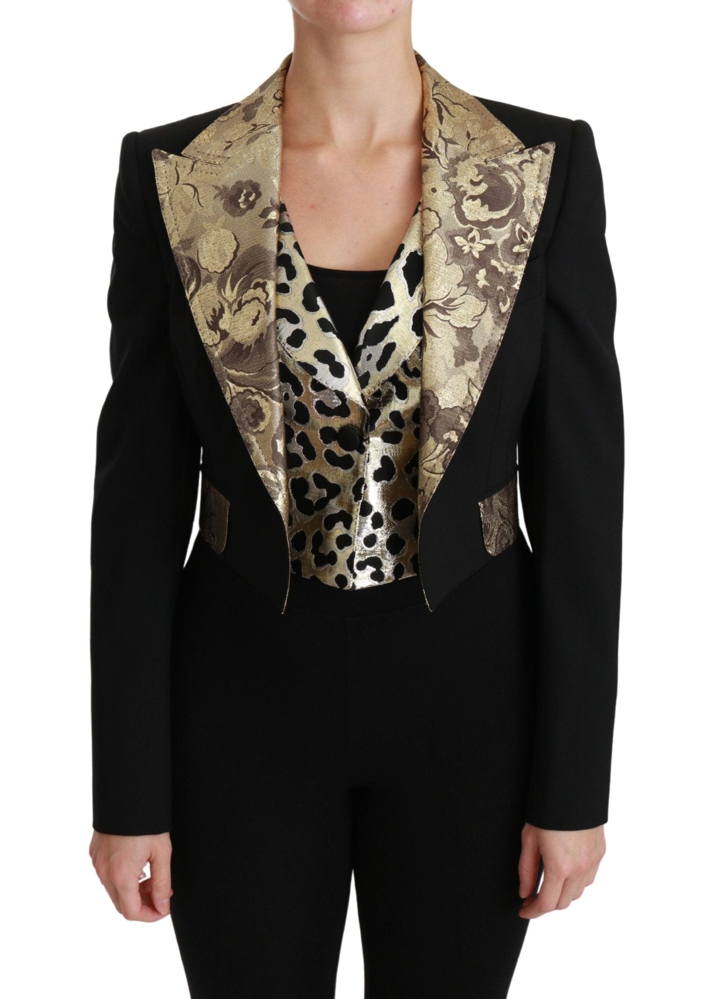 Dolce & Gabbana Black Jacquard Vest Blazer Coat Wool Jacket - Dani Dyers