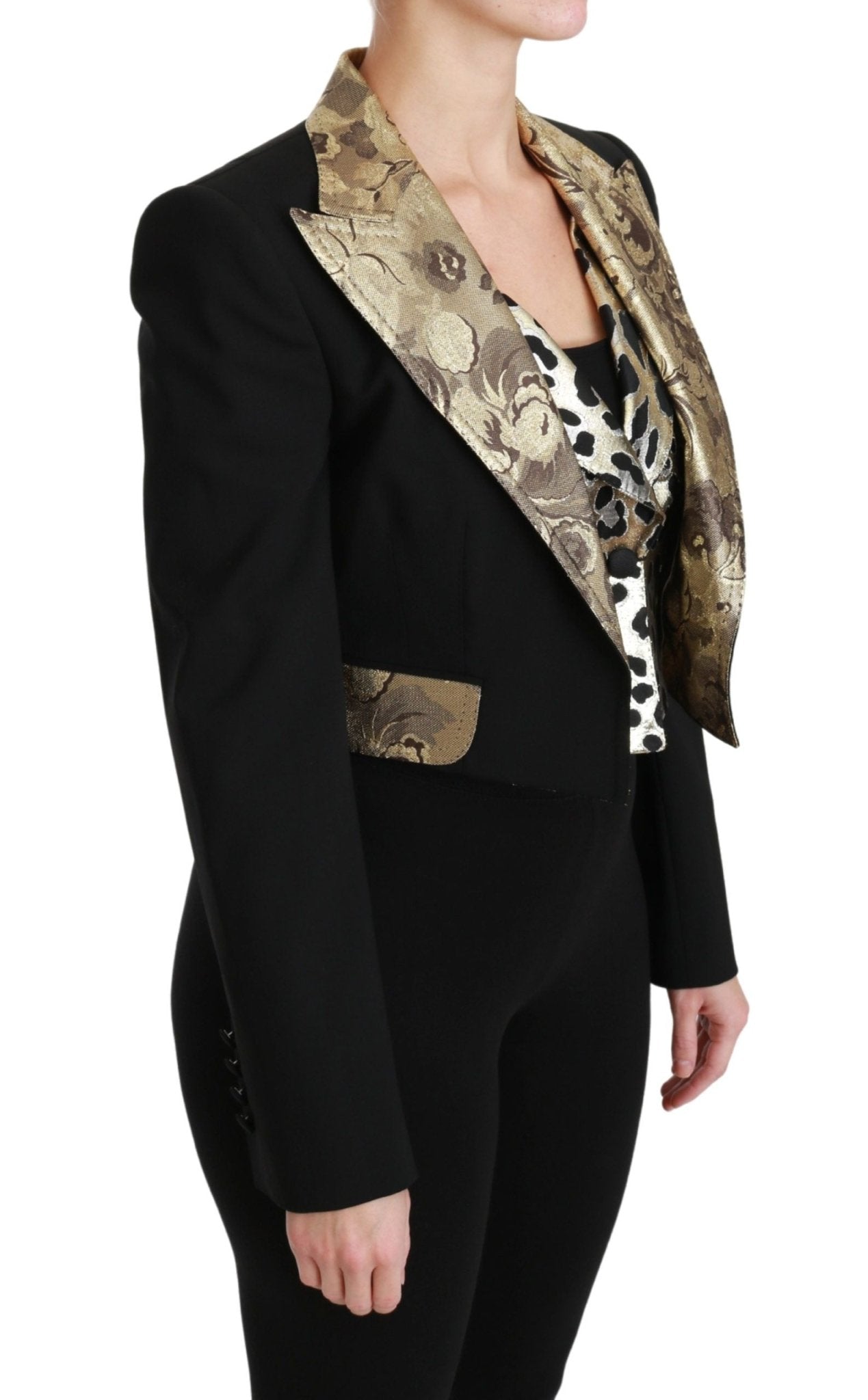 Dolce & Gabbana Black Jacquard Vest Blazer Coat Wool Jacket - Dani Dyers