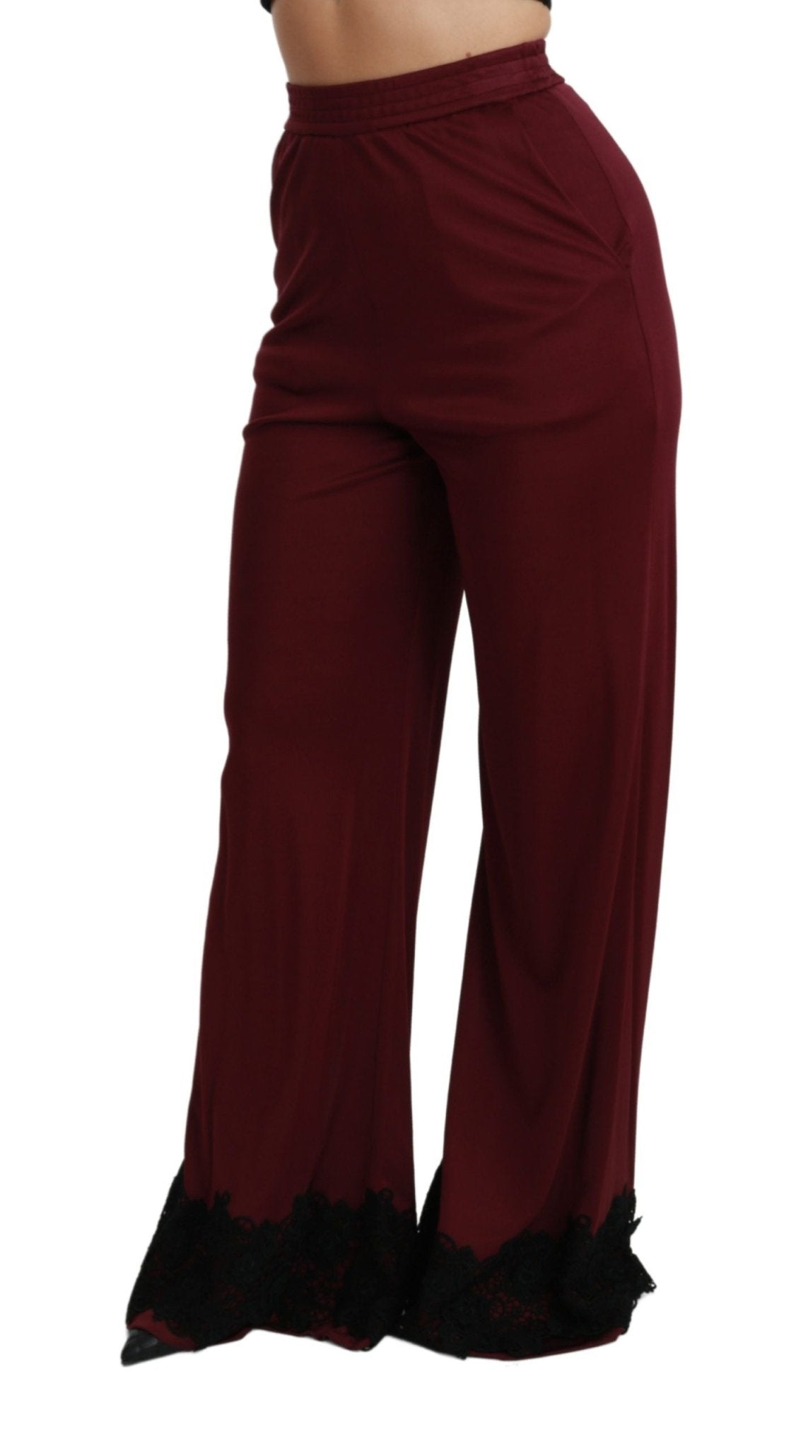Dolce & Gabbana Black Lace High Waist Wide Leg Maroon Pants - Dani Dyers