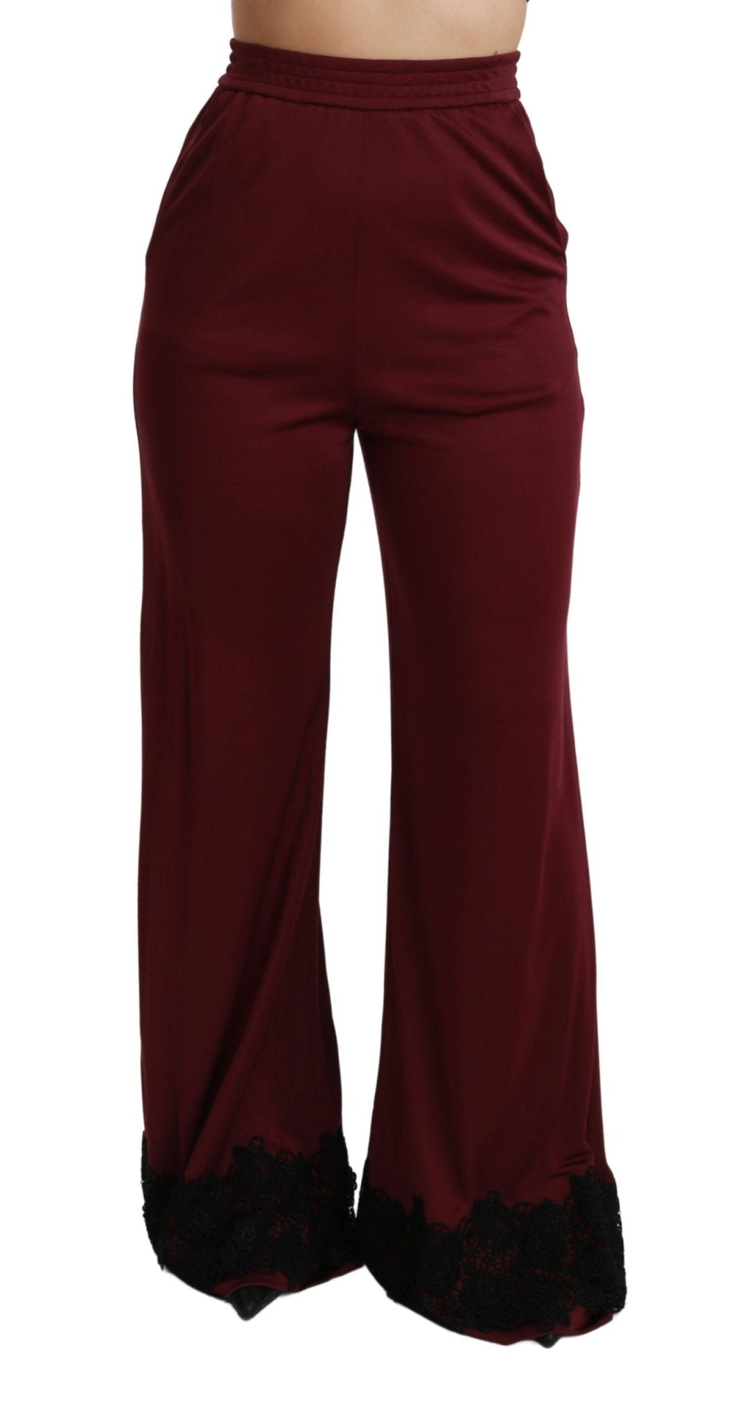 Dolce & Gabbana Black Lace High Waist Wide Leg Maroon Pants - Dani Dyers