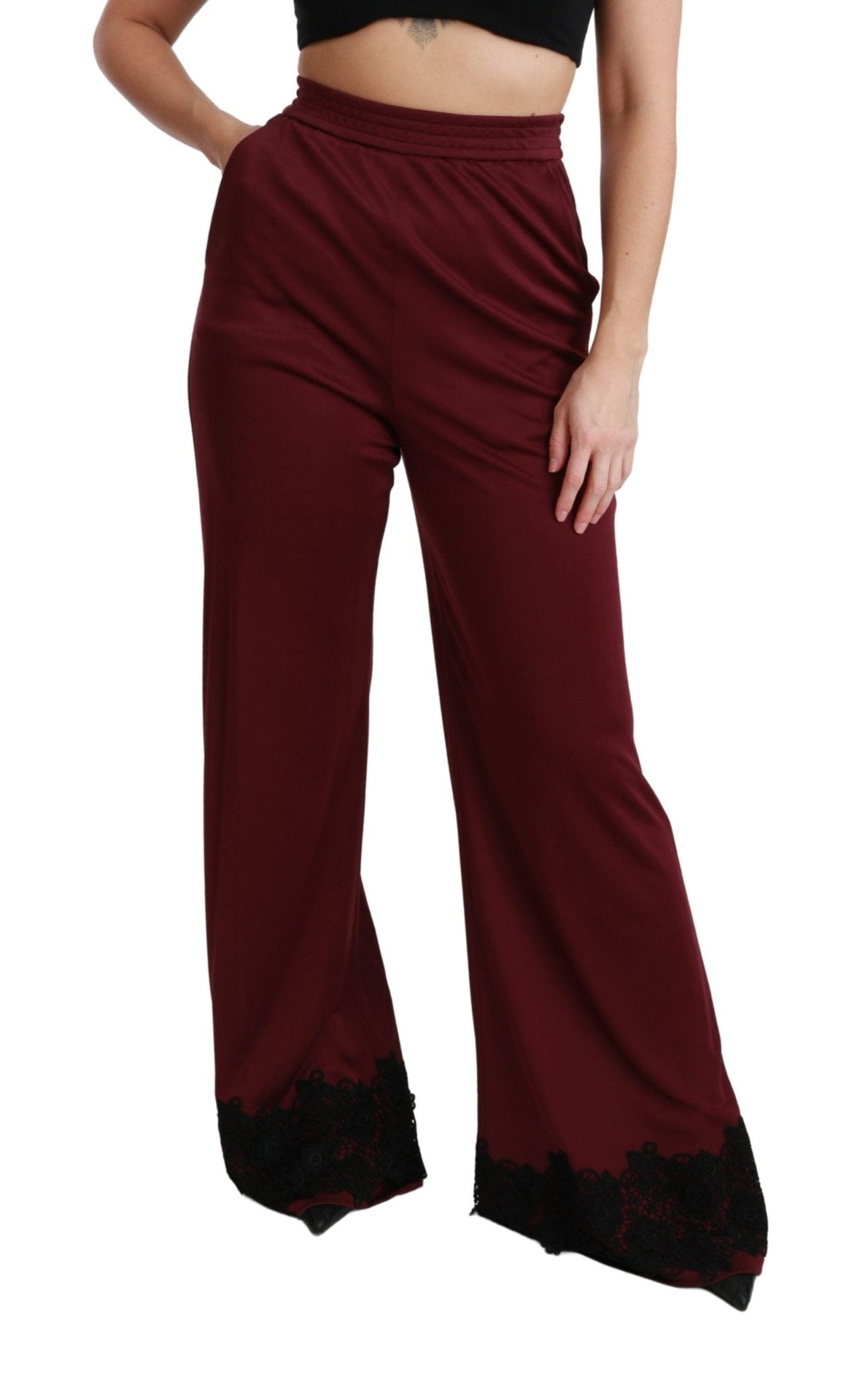 Dolce & Gabbana Black Lace High Waist Wide Leg Maroon Pants - Dani Dyers
