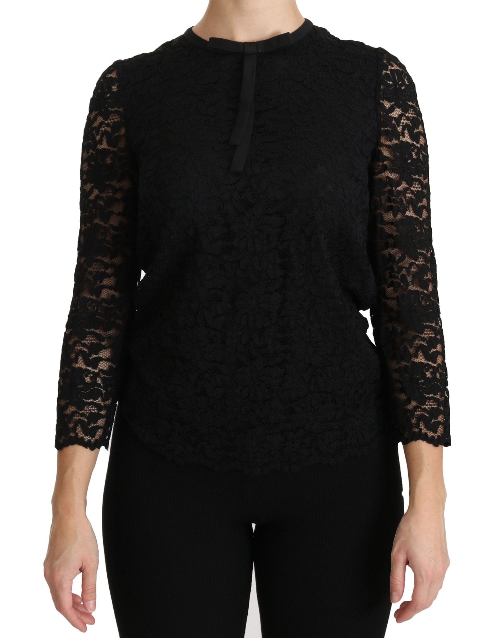 Dolce & Gabbana Black Lace Long Sleeve Nylon Blouse - Dani Dyers