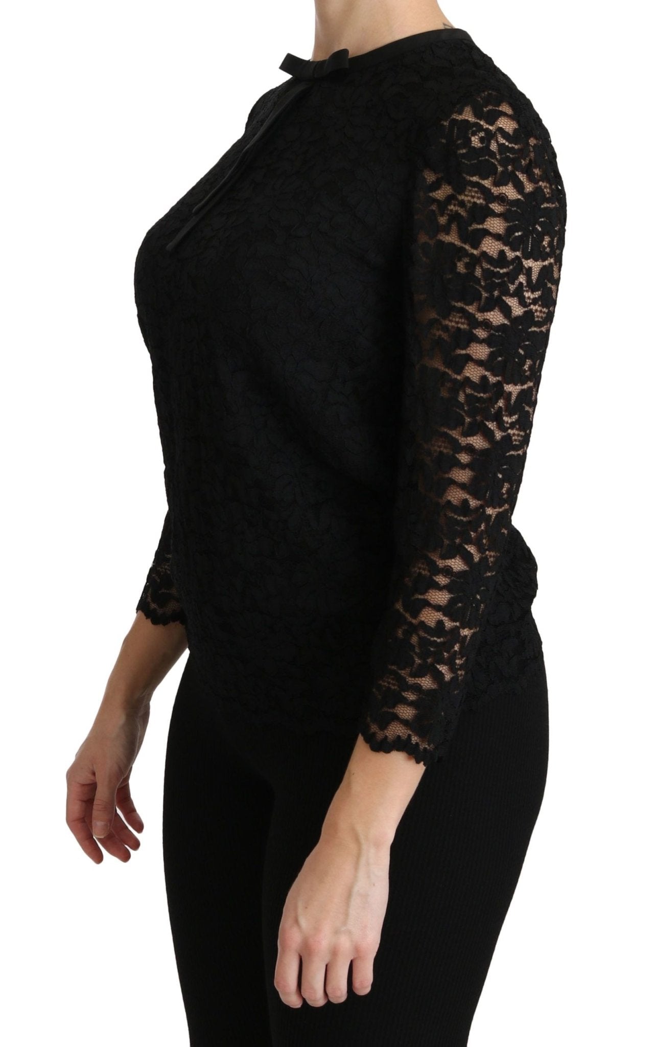 Dolce & Gabbana Black Lace Long Sleeve Nylon Blouse - Dani Dyers