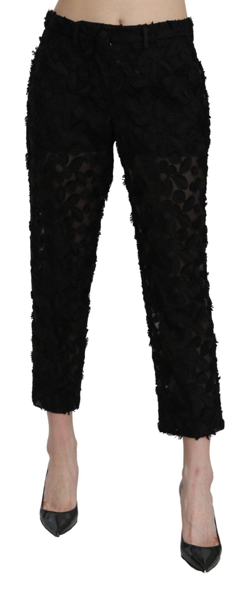 Dolce & Gabbana Black Lace Straight Cropped High Waist Pants - Dani Dyers