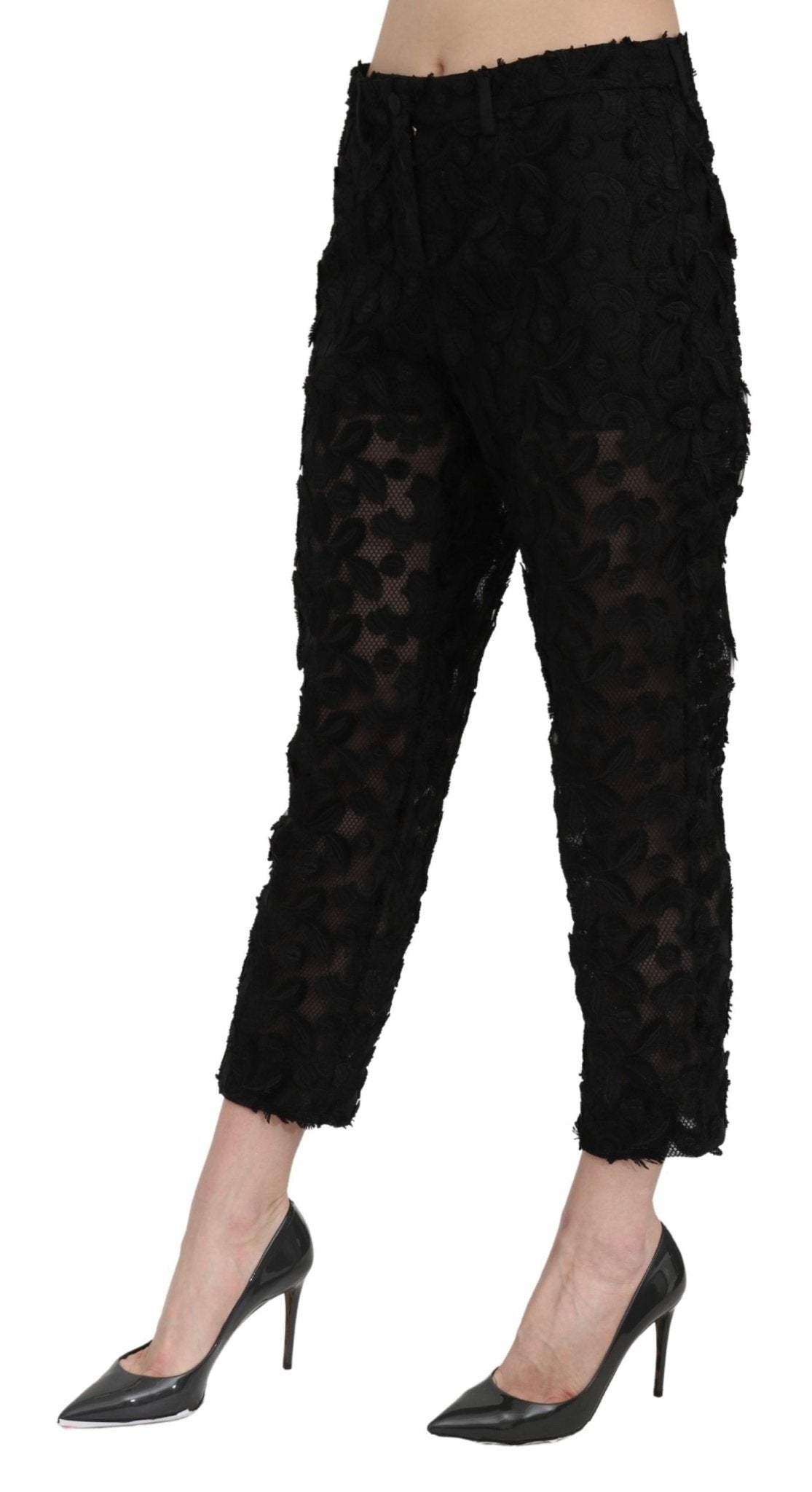Dolce & Gabbana Black Lace Straight Cropped High Waist Pants - Dani Dyers