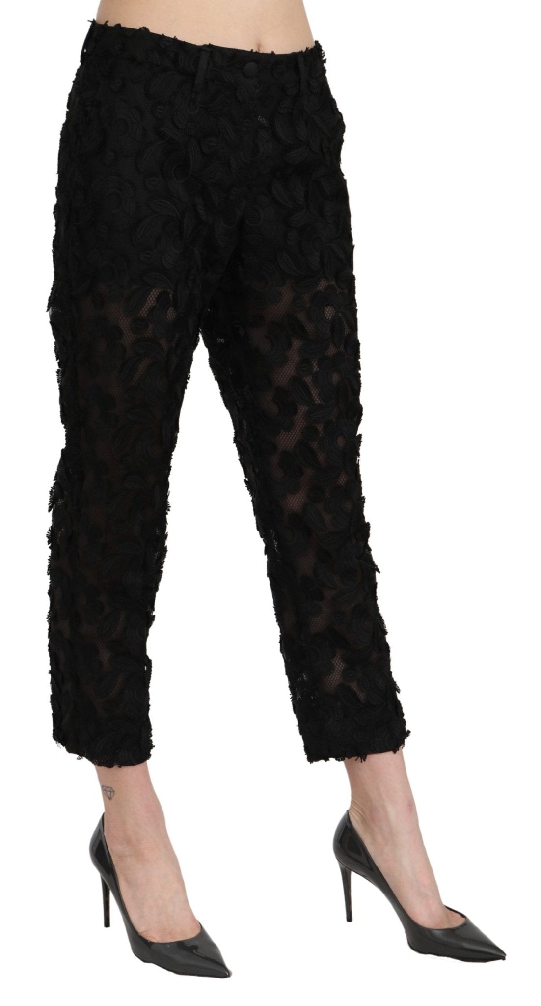 Dolce & Gabbana Black Lace Straight Cropped High Waist Pants - Dani Dyers