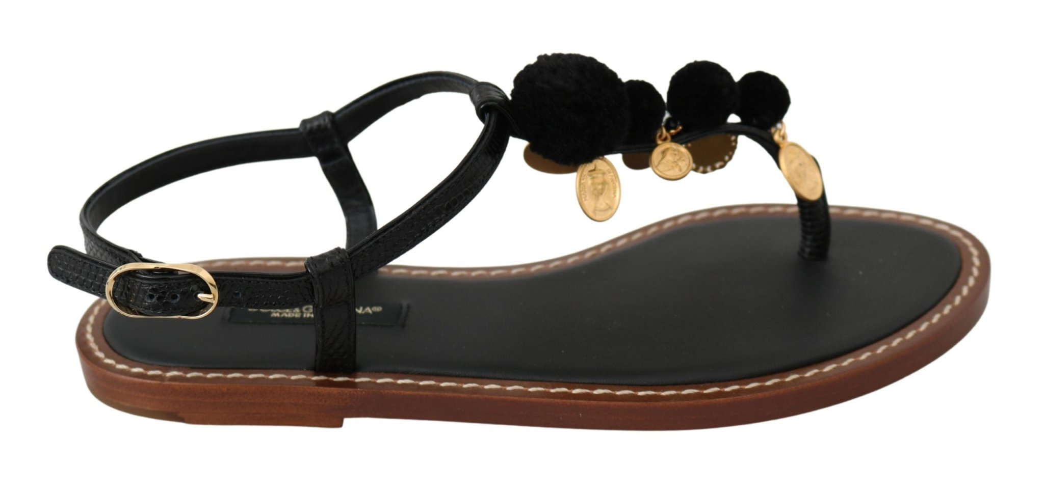 Dolce & Gabbana Black Leather Coins Flip Flops Sandals Shoes - Dani Dyers