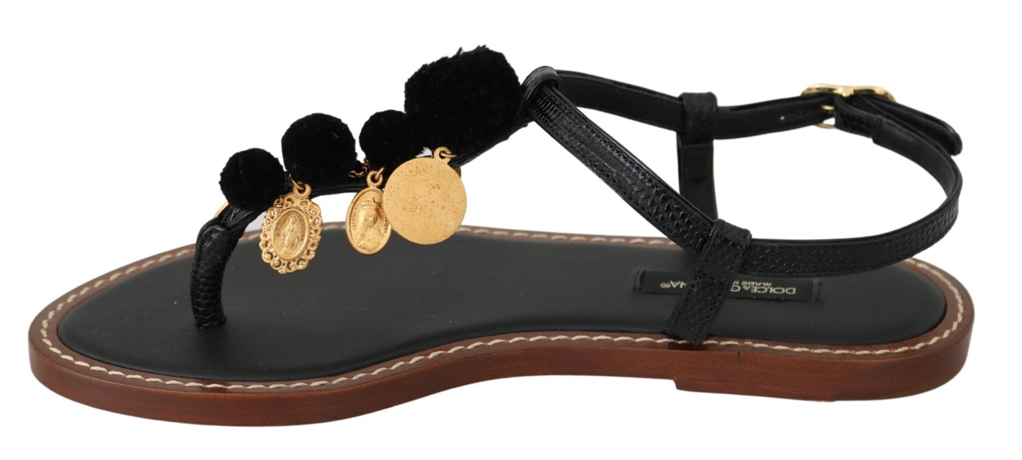 Dolce & Gabbana Black Leather Coins Flip Flops Sandals Shoes - Dani Dyers