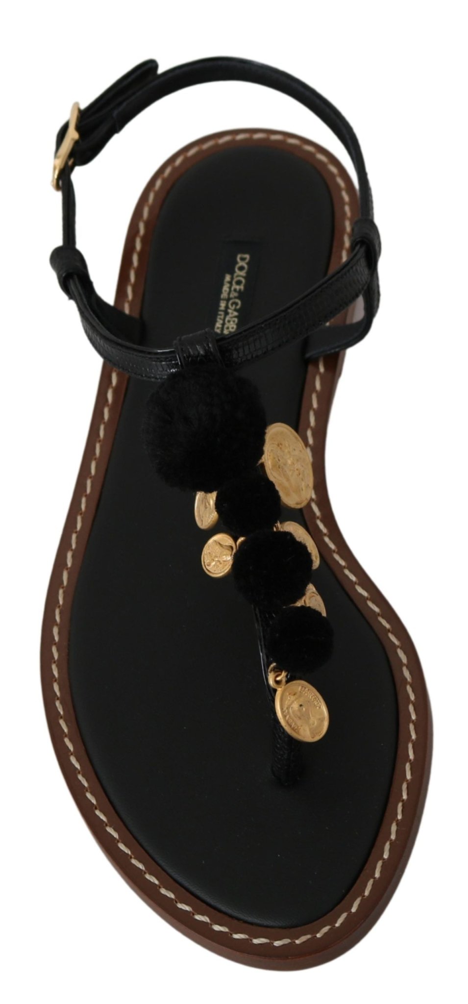 Dolce & Gabbana Black Leather Coins Flip Flops Sandals Shoes - Dani Dyers