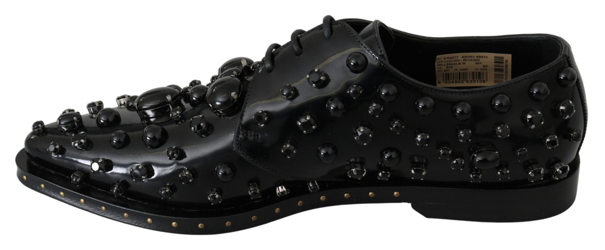 Dolce & Gabbana Black Leather Crystals Dress Broque Shoes - Dani Dyers
