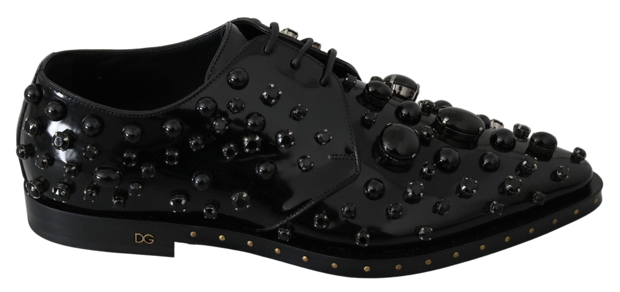 Dolce & Gabbana Black Leather Crystals Dress Broque Shoes - Dani Dyers