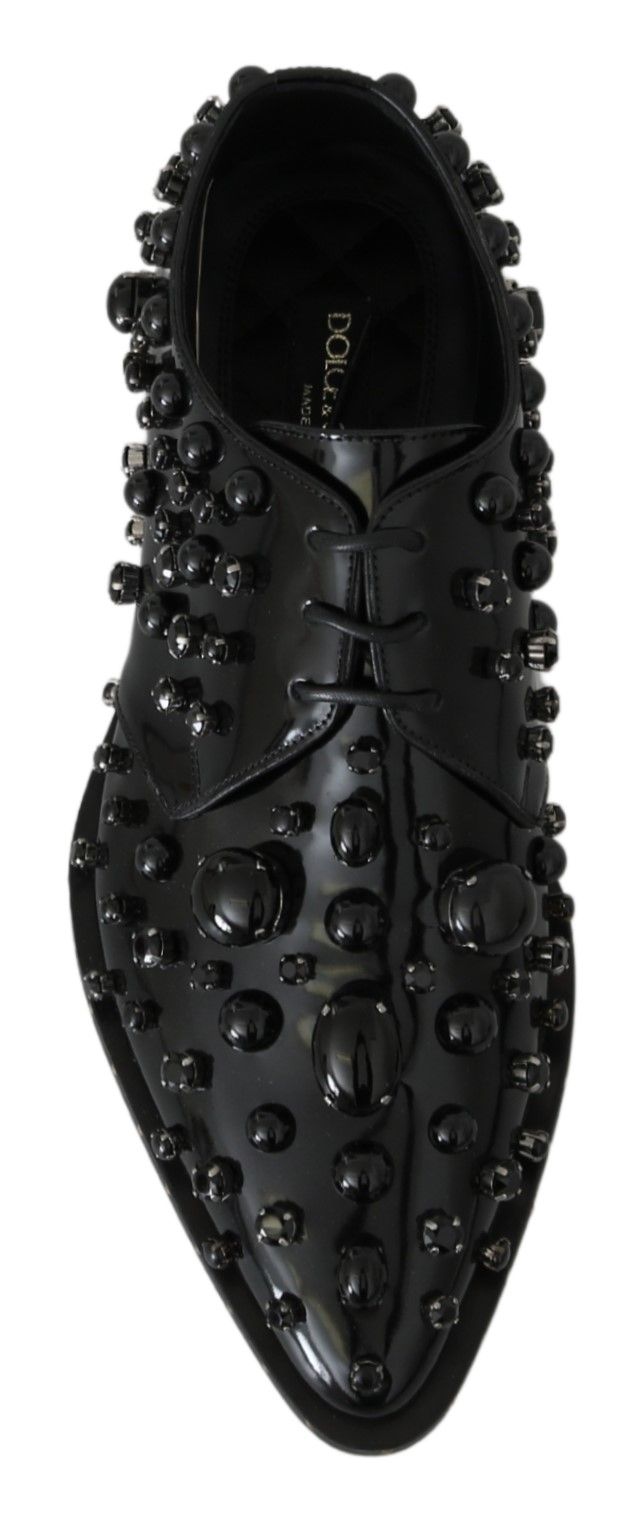Dolce & Gabbana Black Leather Crystals Dress Broque Shoes - Dani Dyers