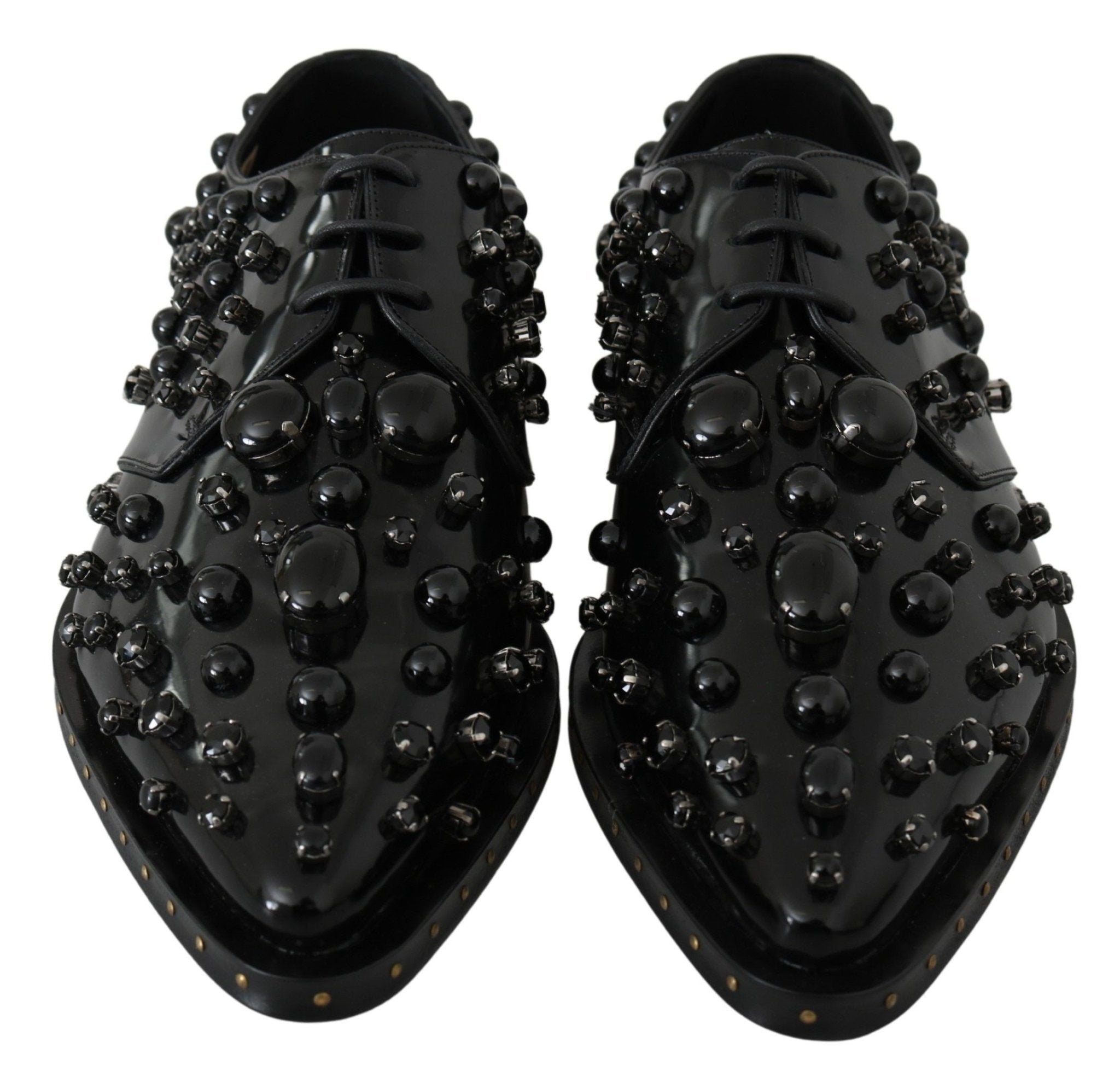 Dolce & Gabbana Black Leather Crystals Dress Broque Shoes - Dani Dyers