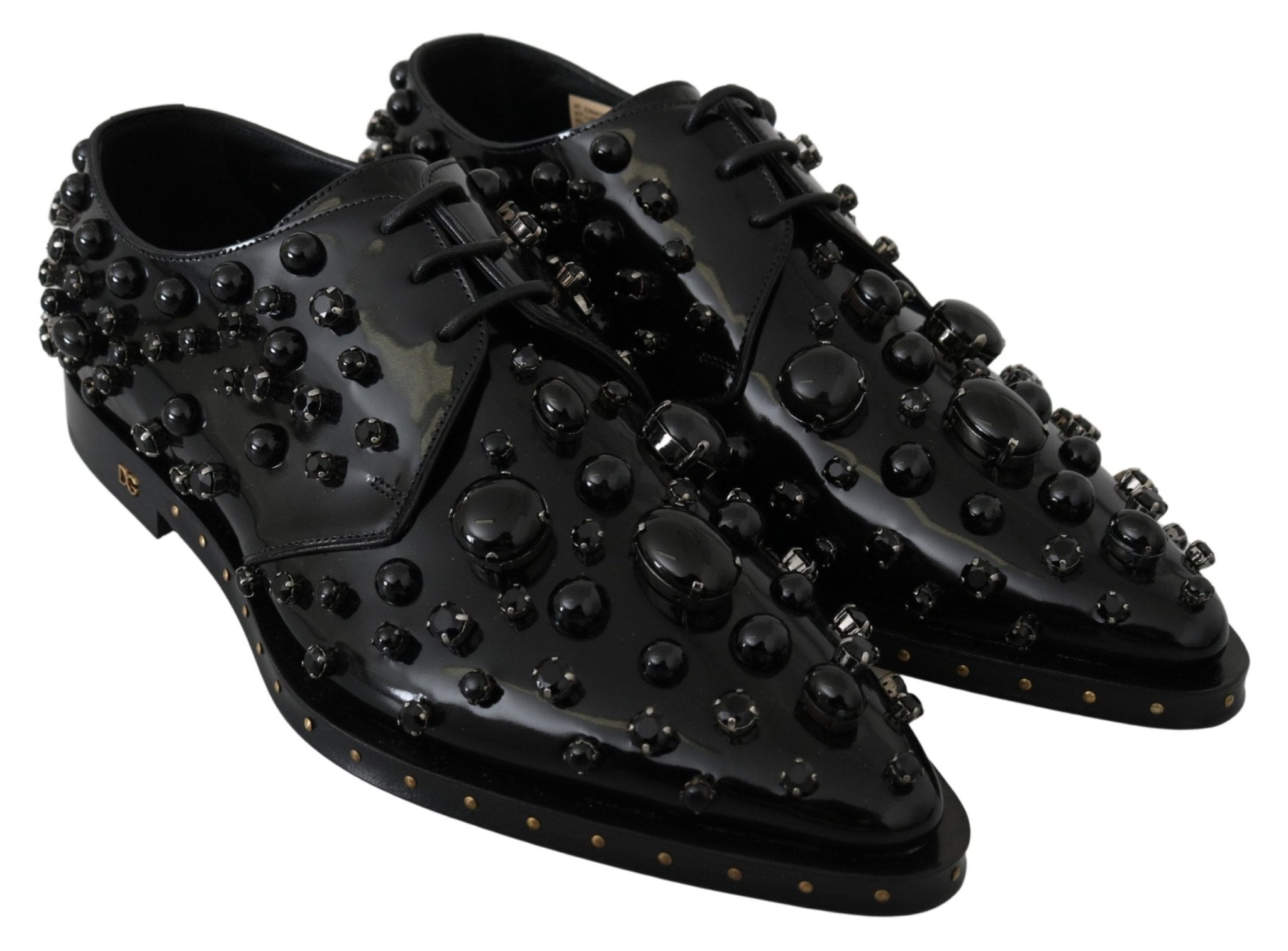 Dolce & Gabbana Black Leather Crystals Dress Broque Shoes - Dani Dyers
