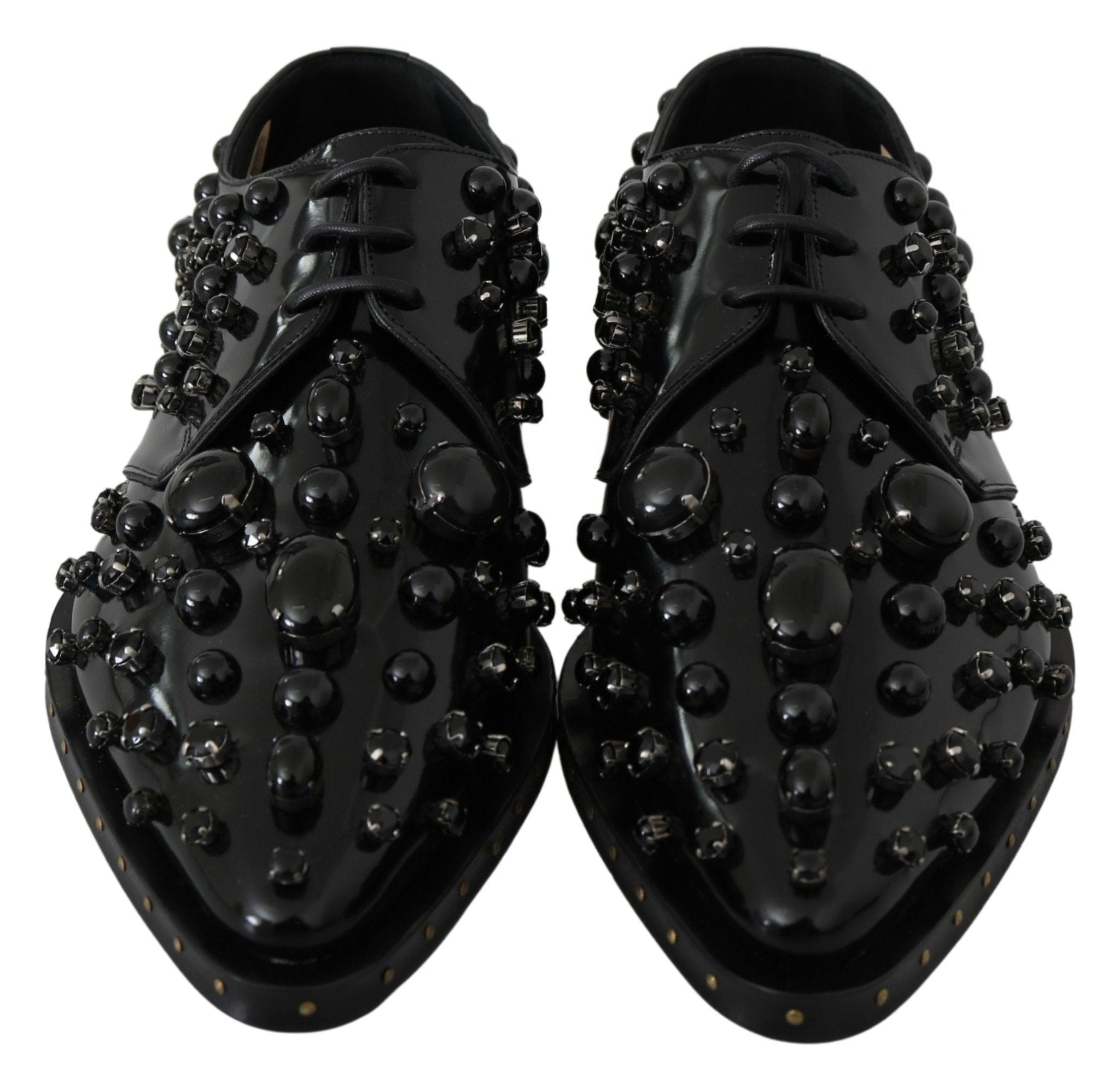 Dolce & Gabbana Black Leather Crystals Dress Broque Shoes - Dani Dyers