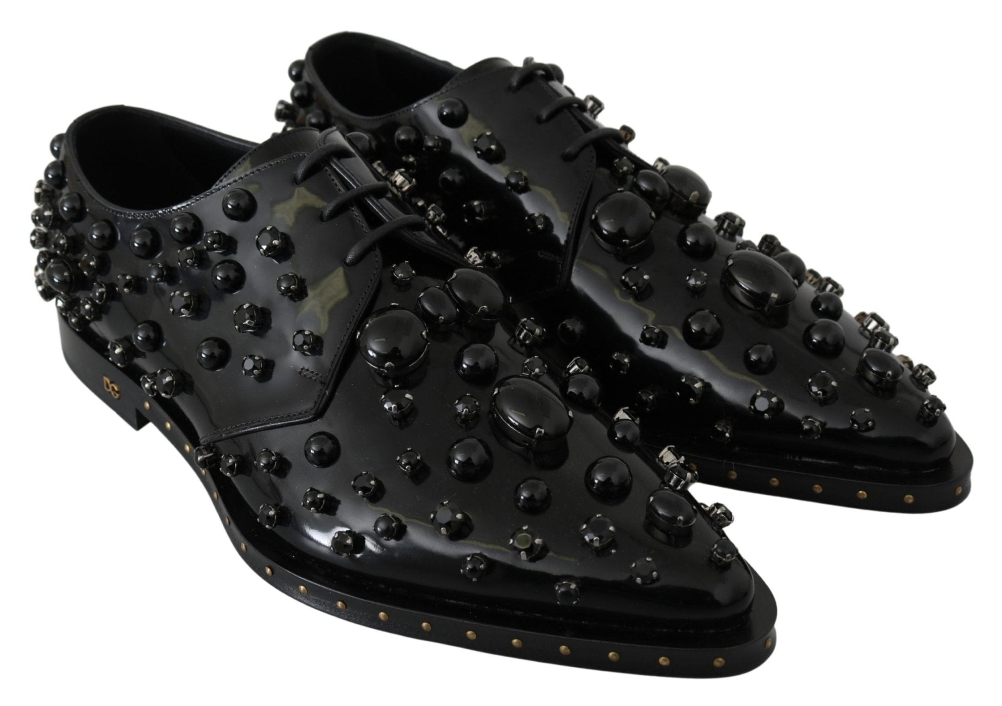 Dolce & Gabbana Black Leather Crystals Dress Broque Shoes - Dani Dyers