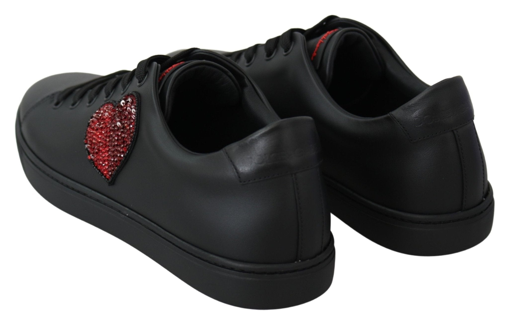 Dolce & Gabbana Black Leather Love Heart Sneakers Womens Shoes - Dani Dyers