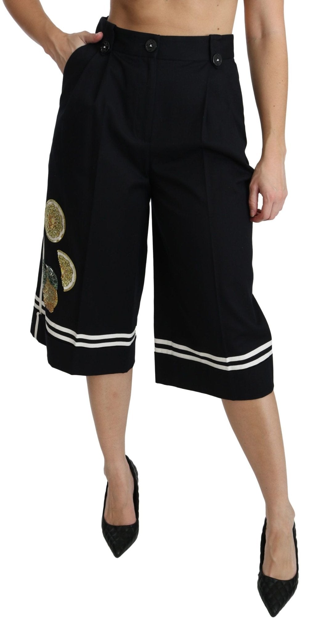 Dolce & Gabbana Black Lemon Embellished Palazzo Cropped Pants - Dani Dyers