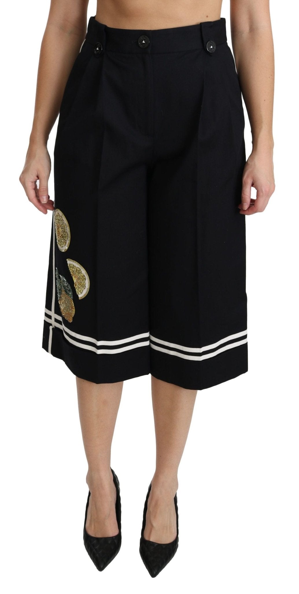 Dolce & Gabbana Black Lemon Embellished Palazzo Cropped Pants - Dani Dyers