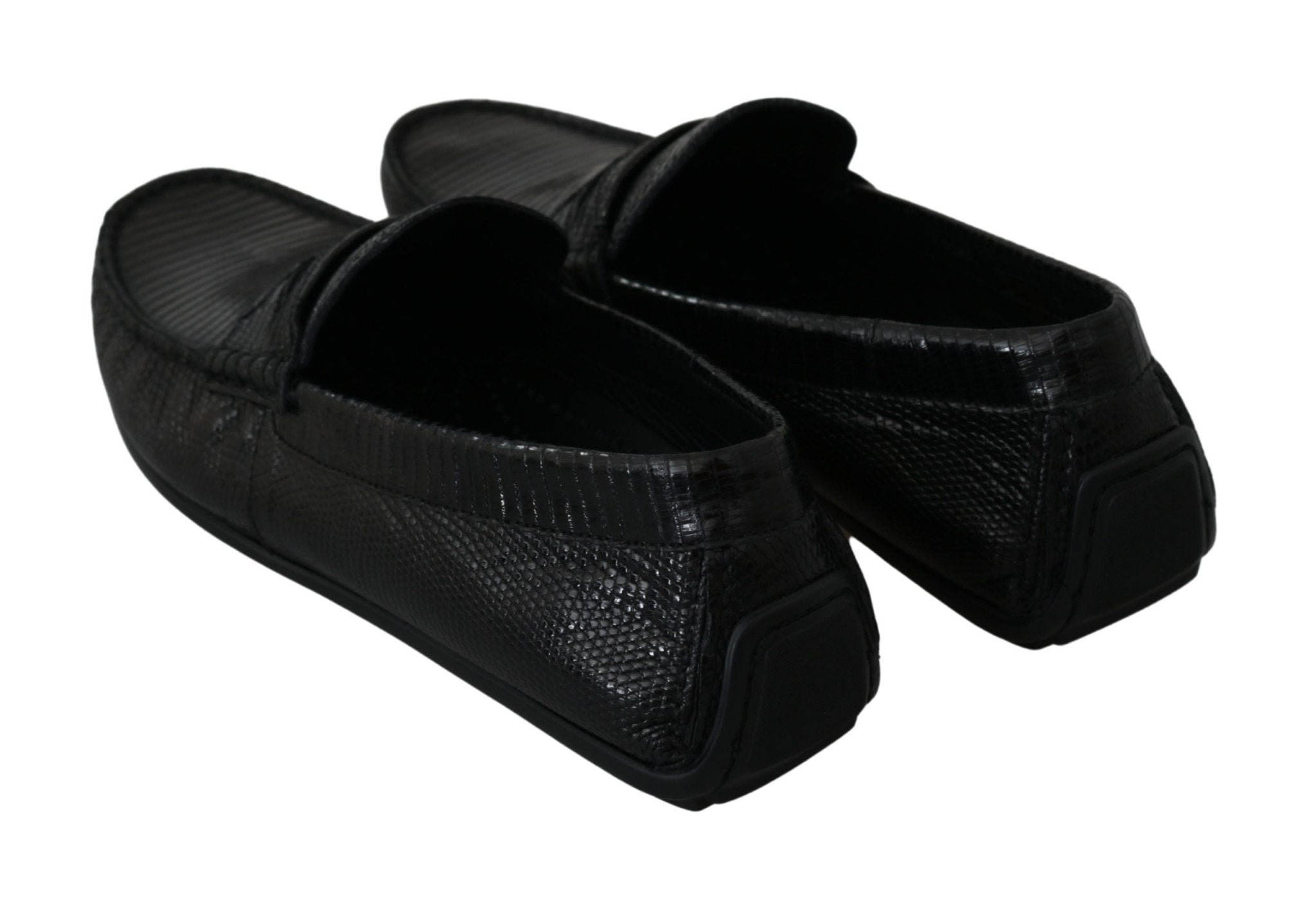 Dolce & Gabbana Black Lizard Leather Flat Loafers Shoes - Dani Dyers