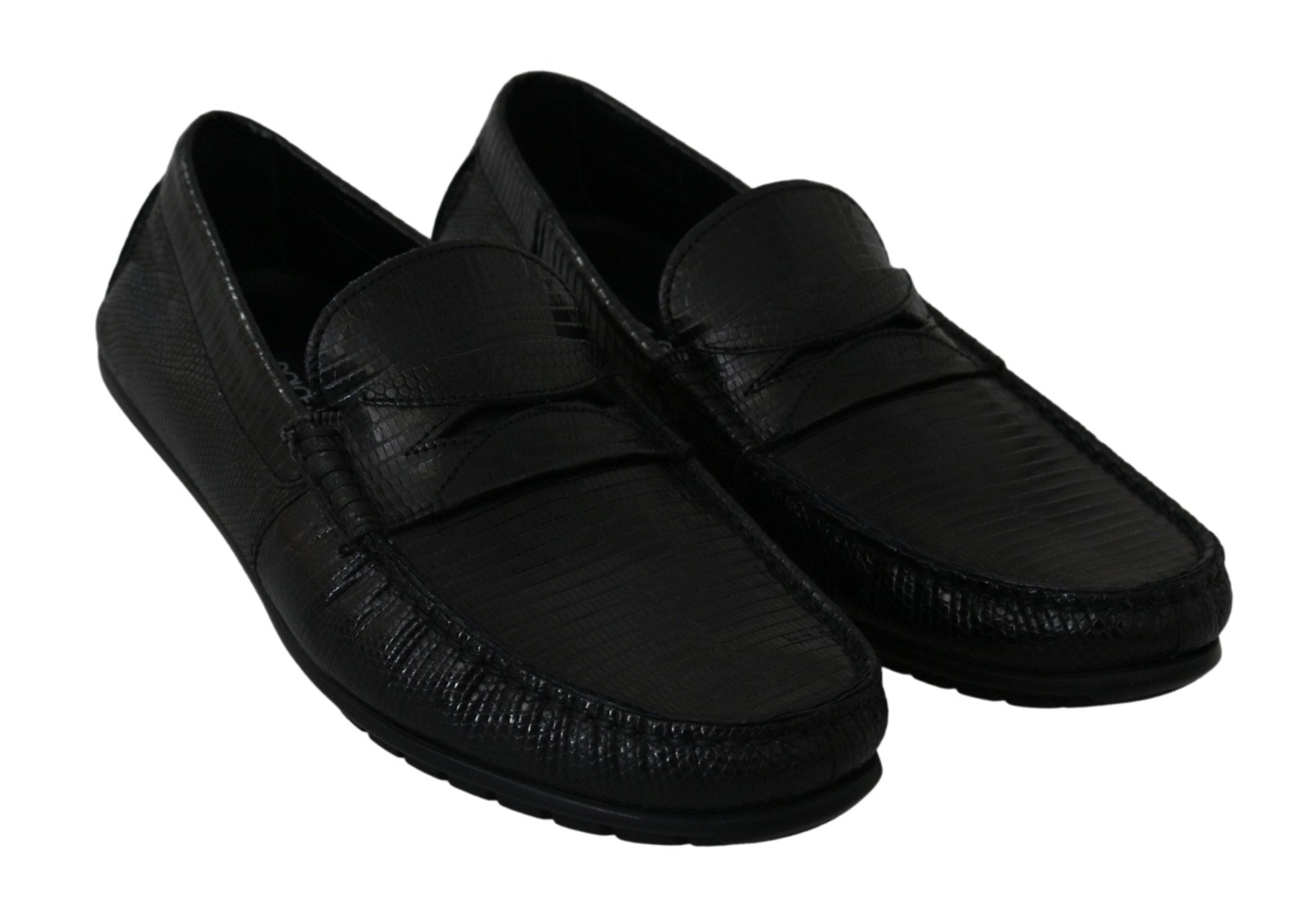 Dolce & Gabbana Black Lizard Leather Flat Loafers Shoes - Dani Dyers