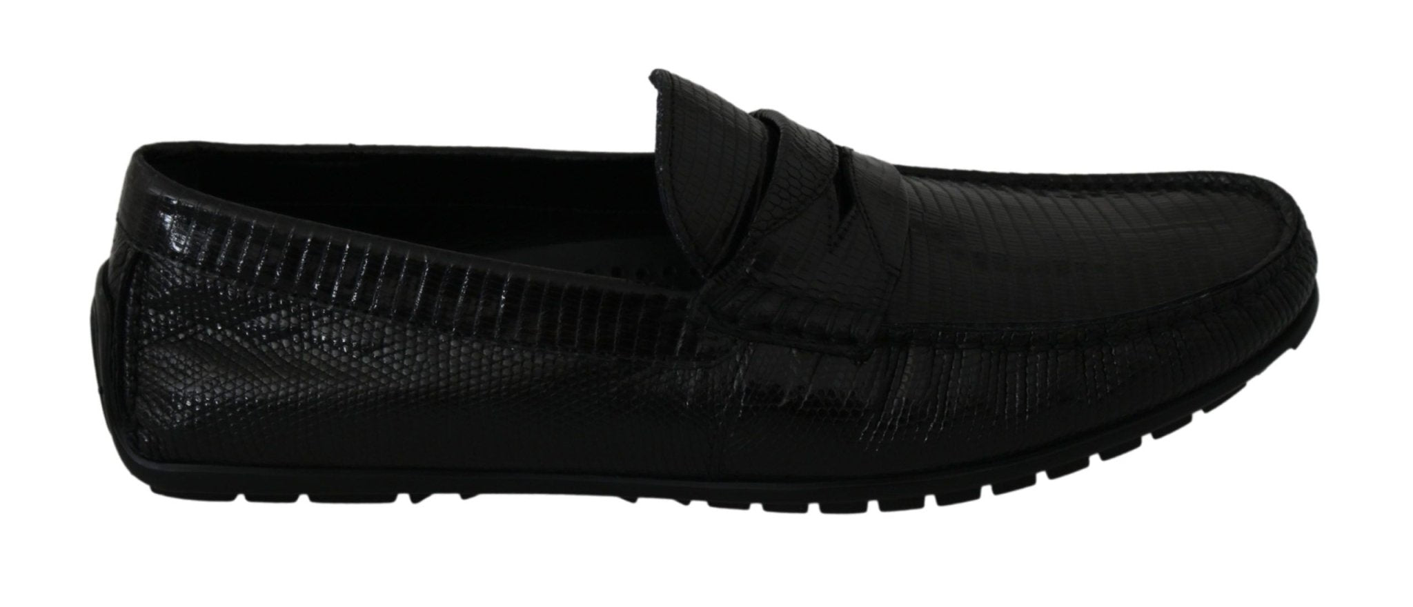 Dolce & Gabbana Black Lizard Leather Flat Loafers Shoes - Dani Dyers