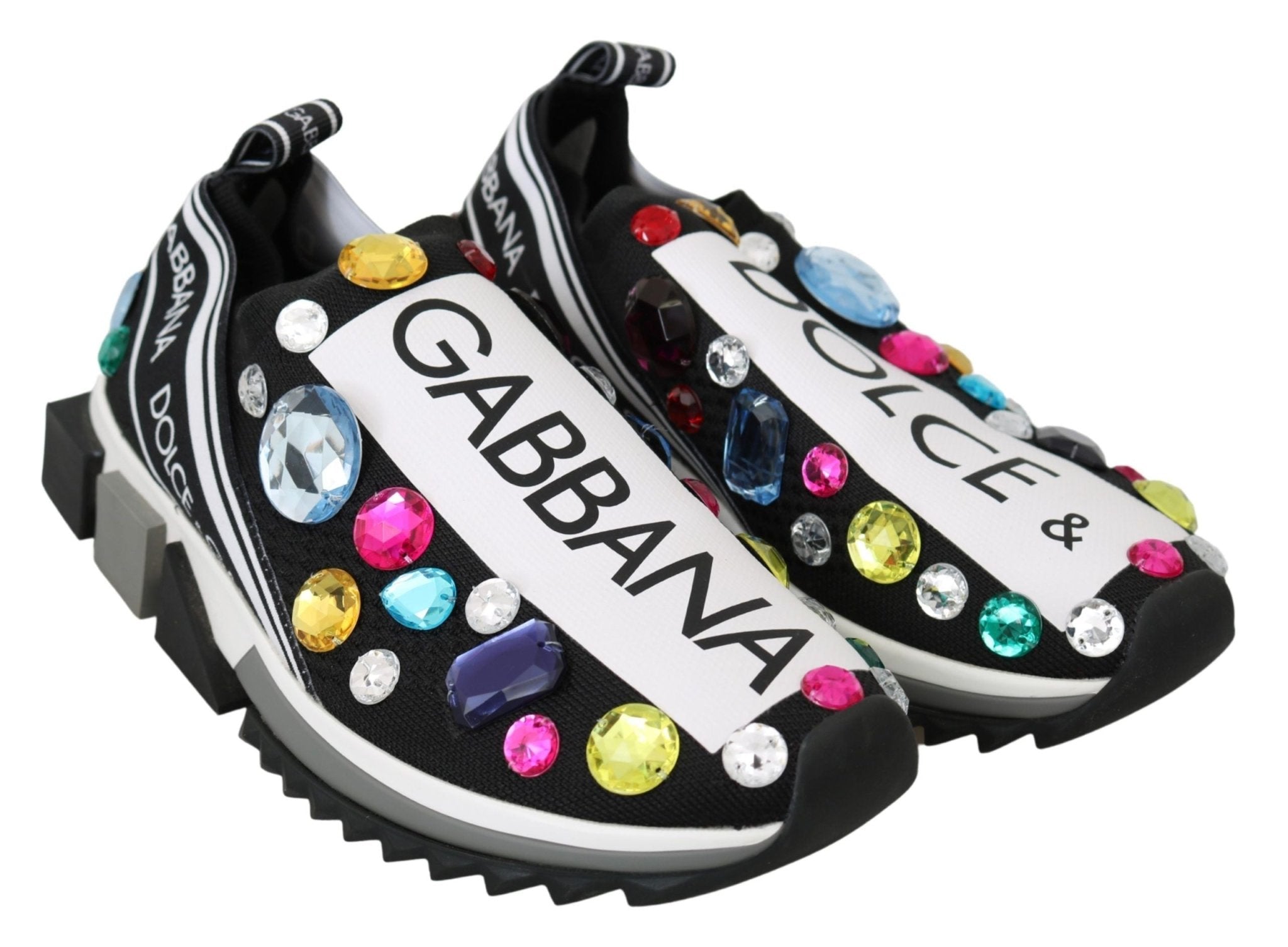 Dolce & Gabbana Black Multicolor Crystal Sneakers Shoes - Dani Dyers