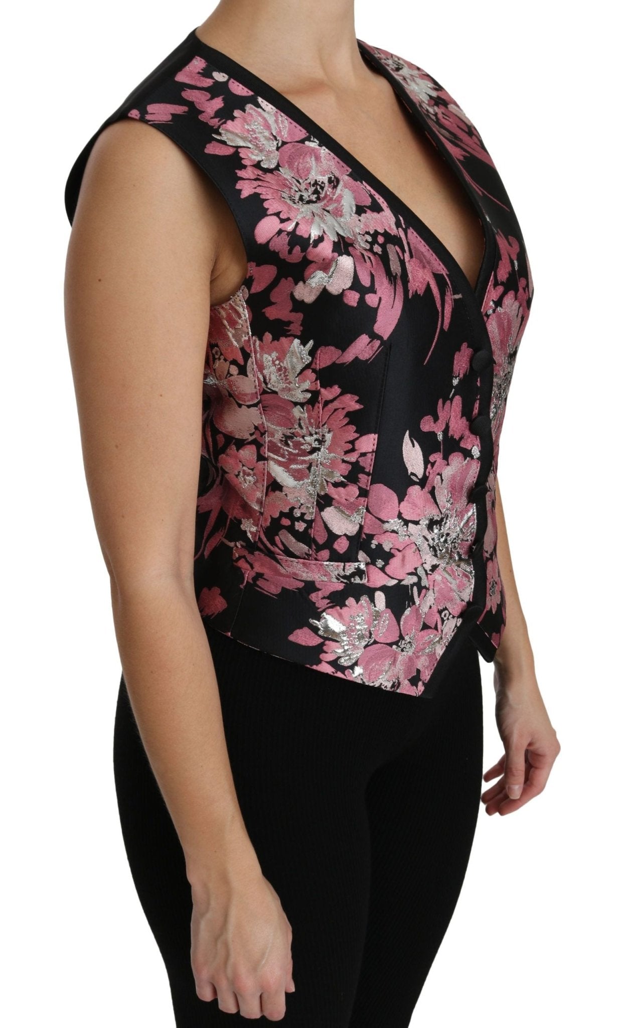 Dolce & Gabbana Black Pink Floral Waistcoat Vest Blouse Top - Dani Dyers