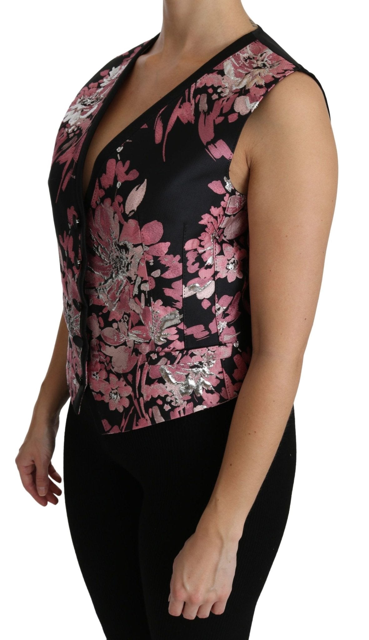 Dolce & Gabbana Black Pink Floral Waistcoat Vest Blouse Top - Dani Dyers